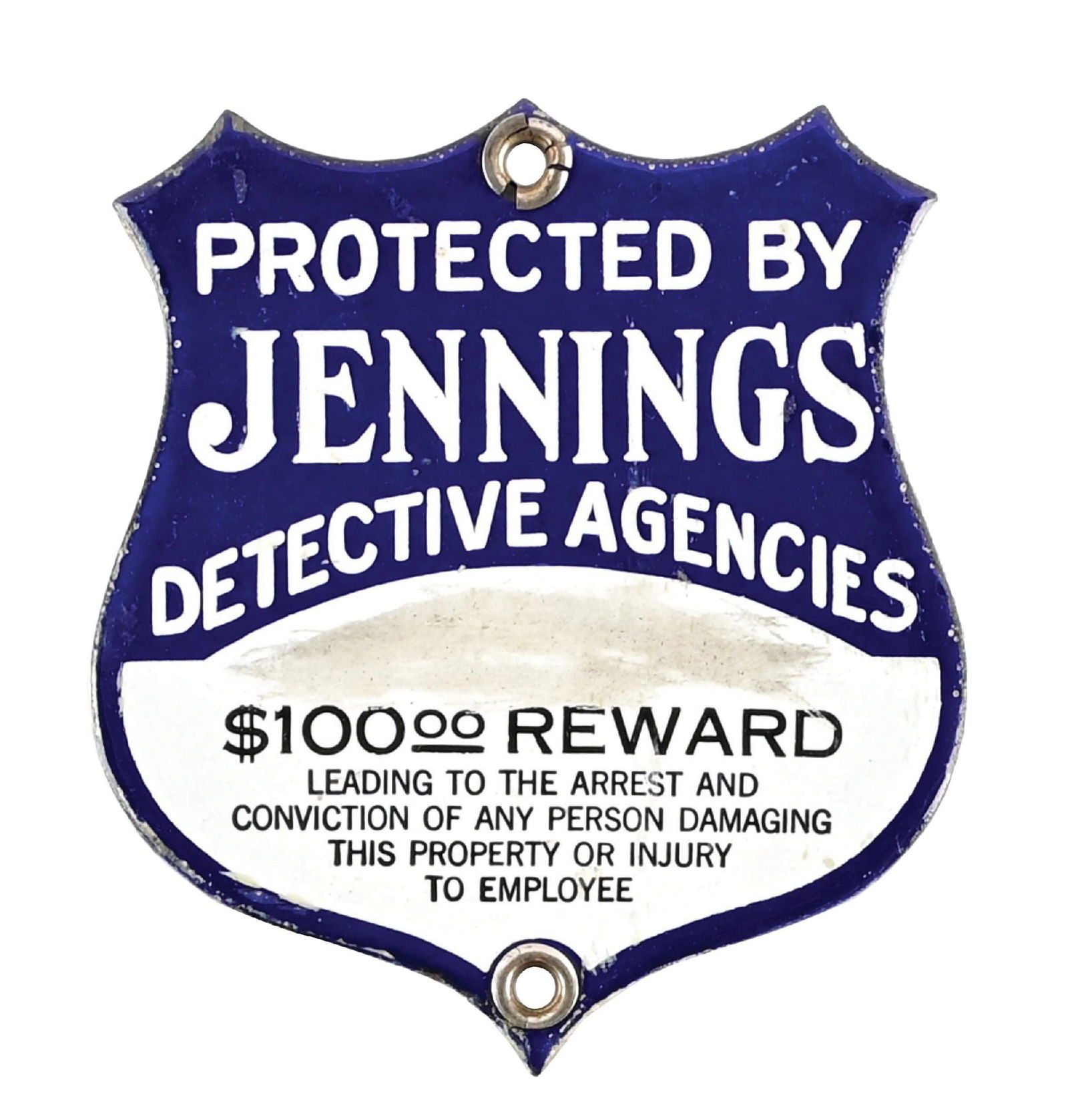 JENNINGS DETECTIVE AGENCIES PORCELAIN SHIELD SIGN (1 of 2)