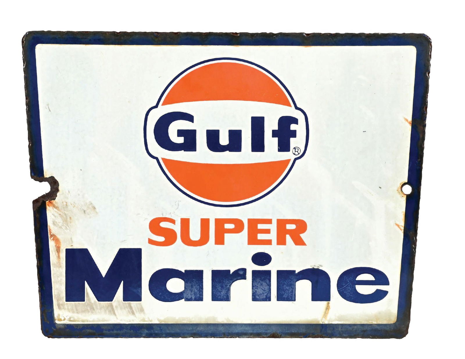 GULF SUPER MARINE GASOLINE PORCELAIN PUMP PLATE SIGN (1 of 2)