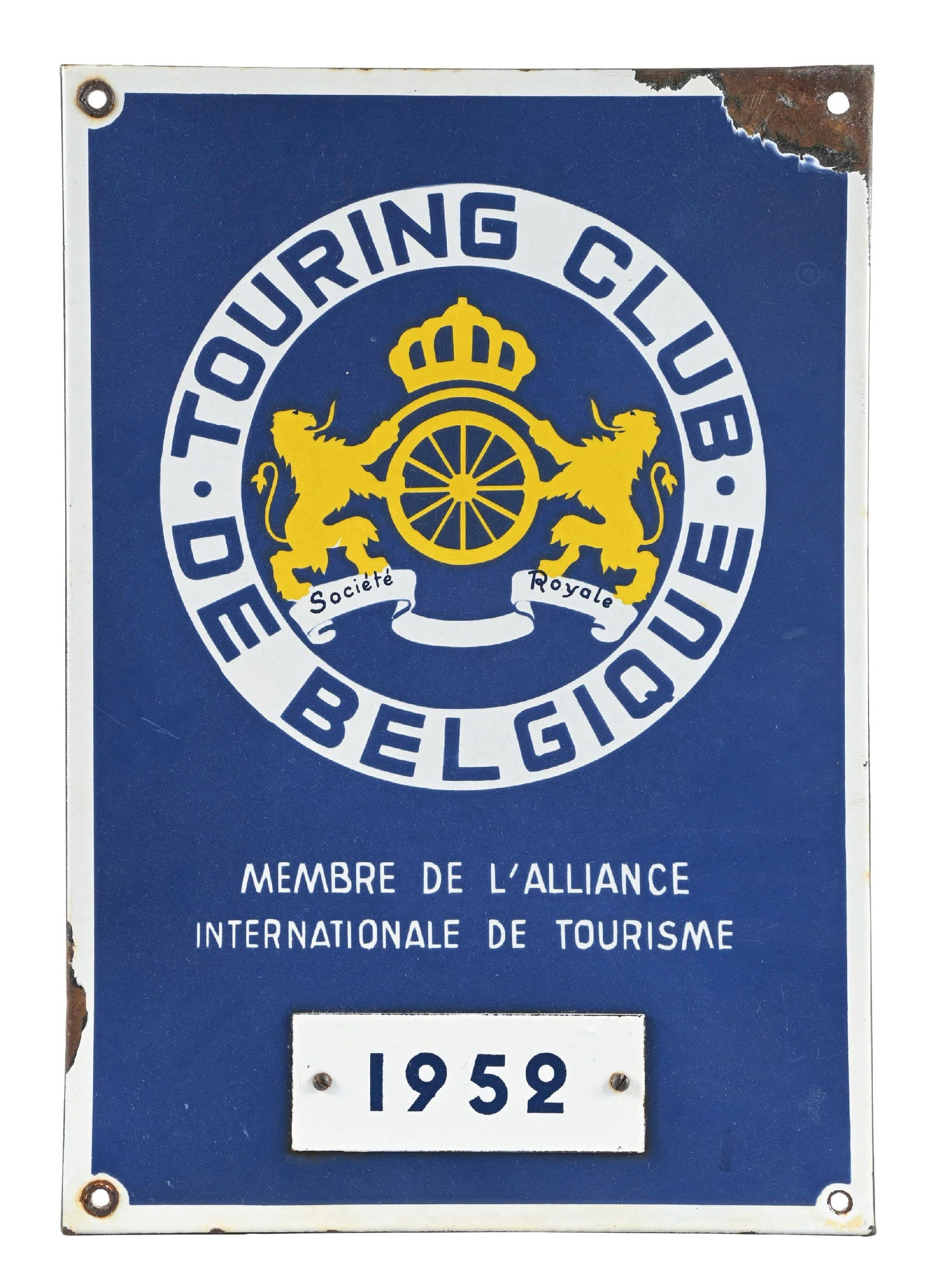 TOURING CLUB DE BELGIQUE 1952 PORCELAIN SIGN (1 of 2)