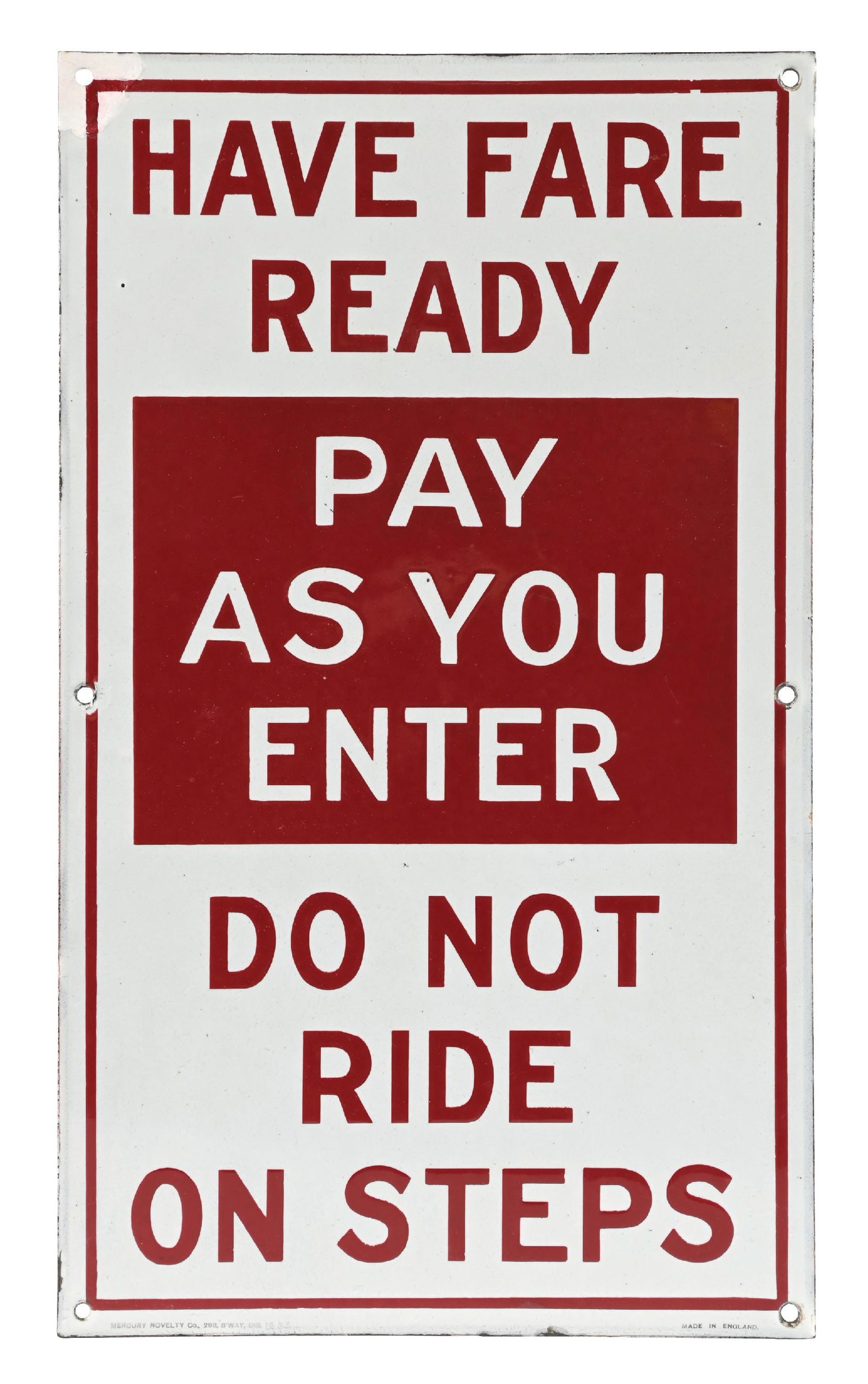 HAVE FARE READY PAY AS YOU ENTER PORCELAIN BUS SIGN (1 of 4)