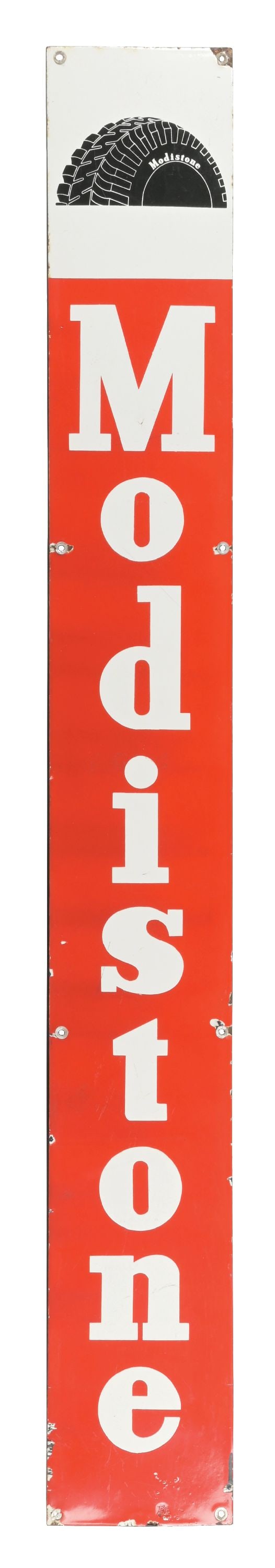 MODISTONE TIRES PORCELAIN SERVICE STATION SIGN (1 of 2)