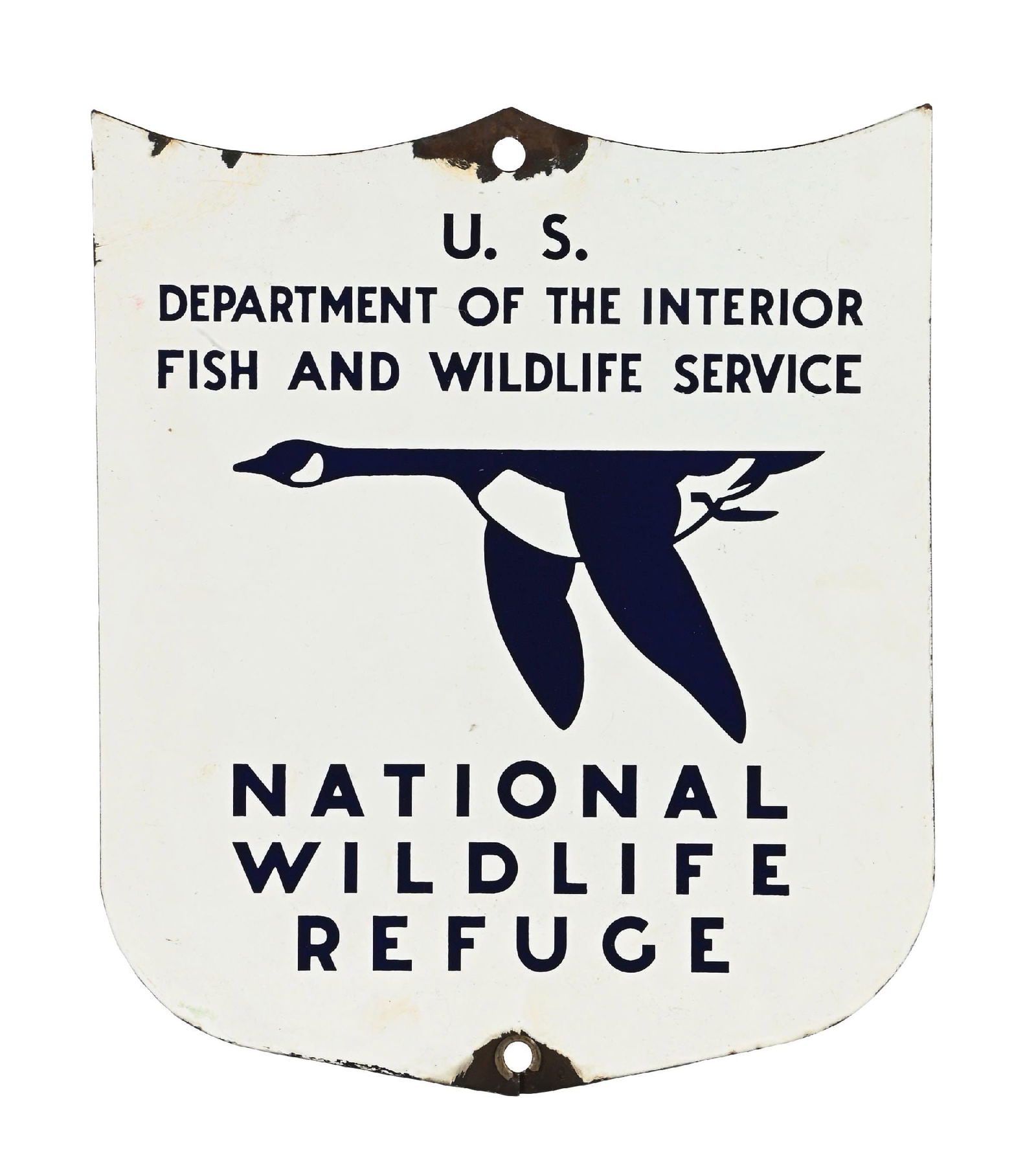 NATIONAL WILDLIFE REFUGE PORCELAIN SHIELD SIGN W/ GOOSE GRAPHIC (1 of 2)