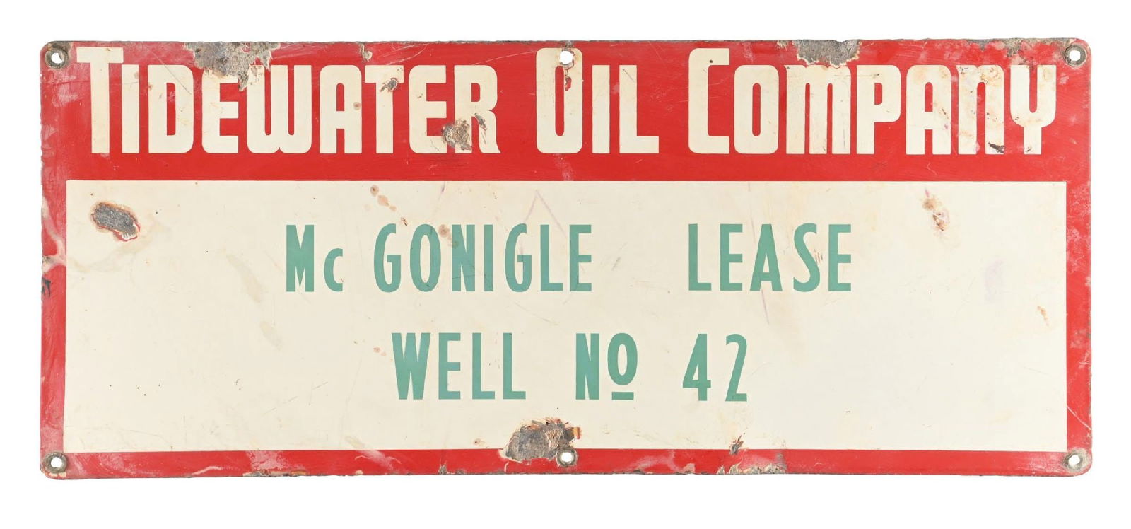 TIDEWATER OIL COMPANY PORCELAIN WELL LEASE SIGN (1 of 2)