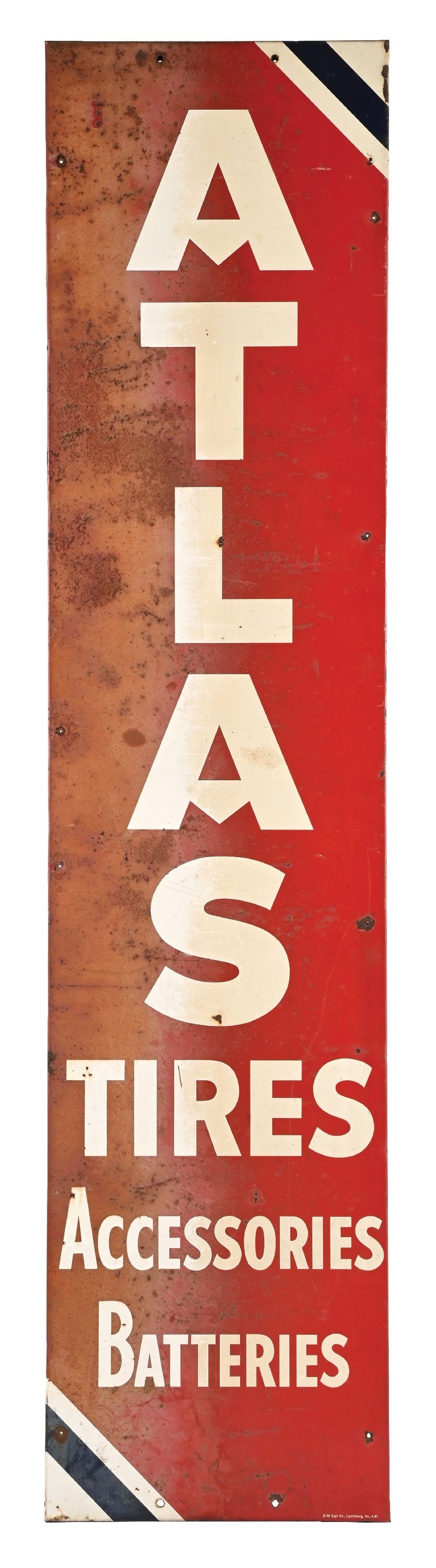 ATLAS TIRES ACCESSORIES BATTERIES TIN SIGN WITH WOOD BACKING (1 of 3)