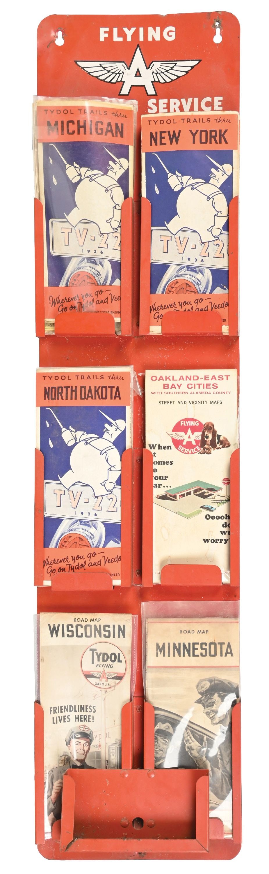 FLYING A TOURING SERVICE TIN WALL MAP RACK W/ MAPS (1 of 2)