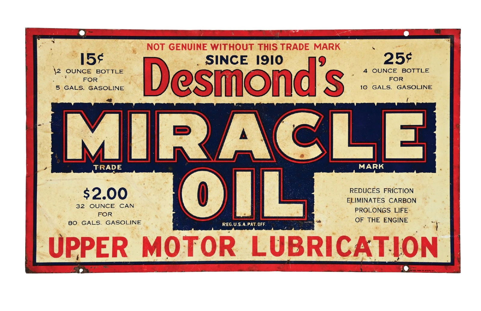DESMOND'S MIRACLE OIL UPPER MOTOR LUBRICATION TIN SIGN (1 of 4)