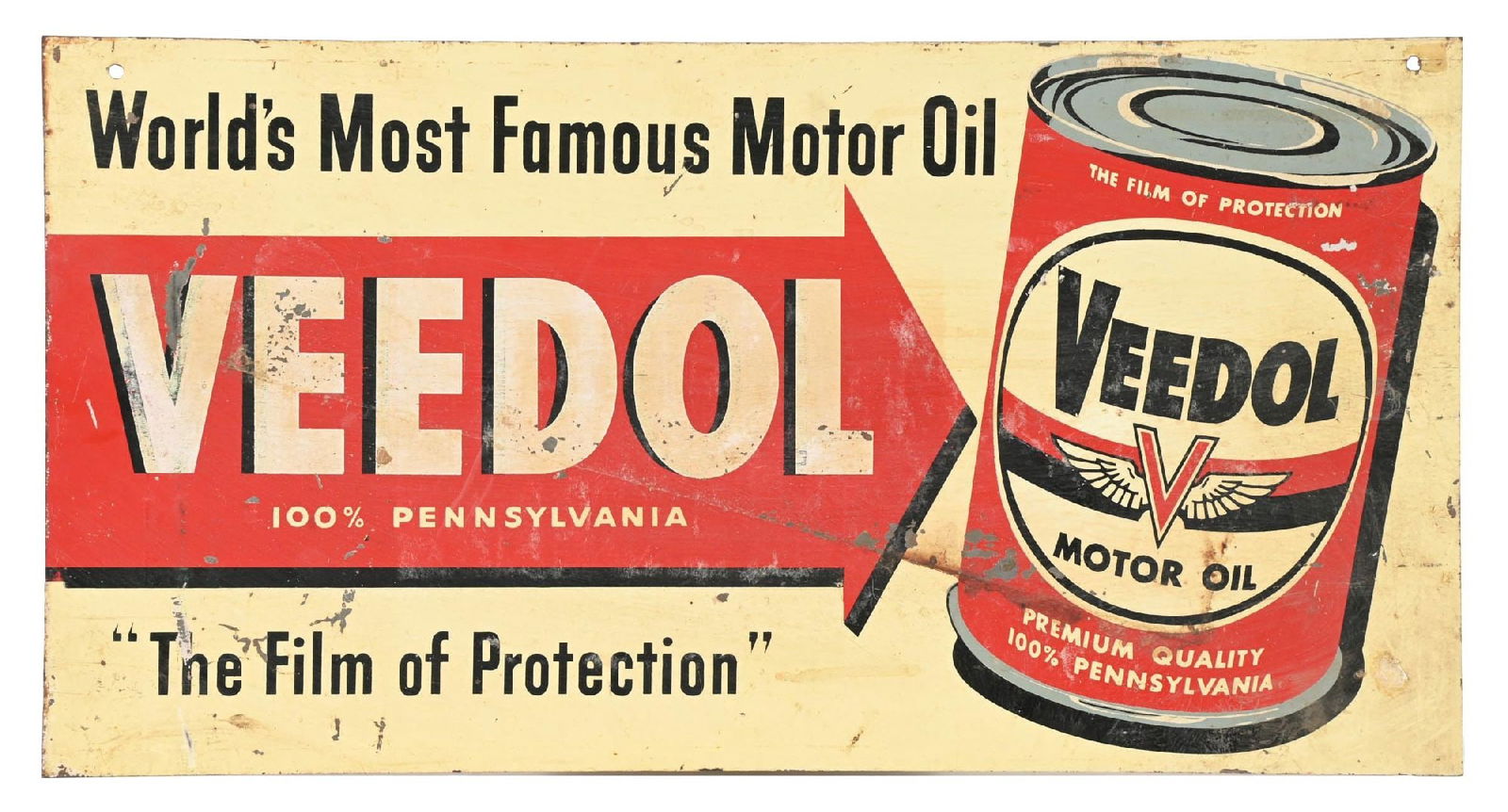 VEEDOL MOTOR OIL TIN RACK SIGN W/ QUART CAN GRAPHIC (1 of 2)