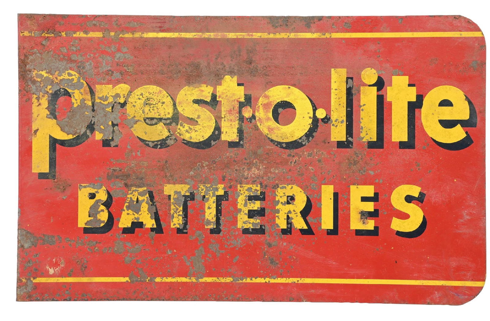 PREST-O-LITE BATTERIES TIN FLANGE SIGN (1 of 2)