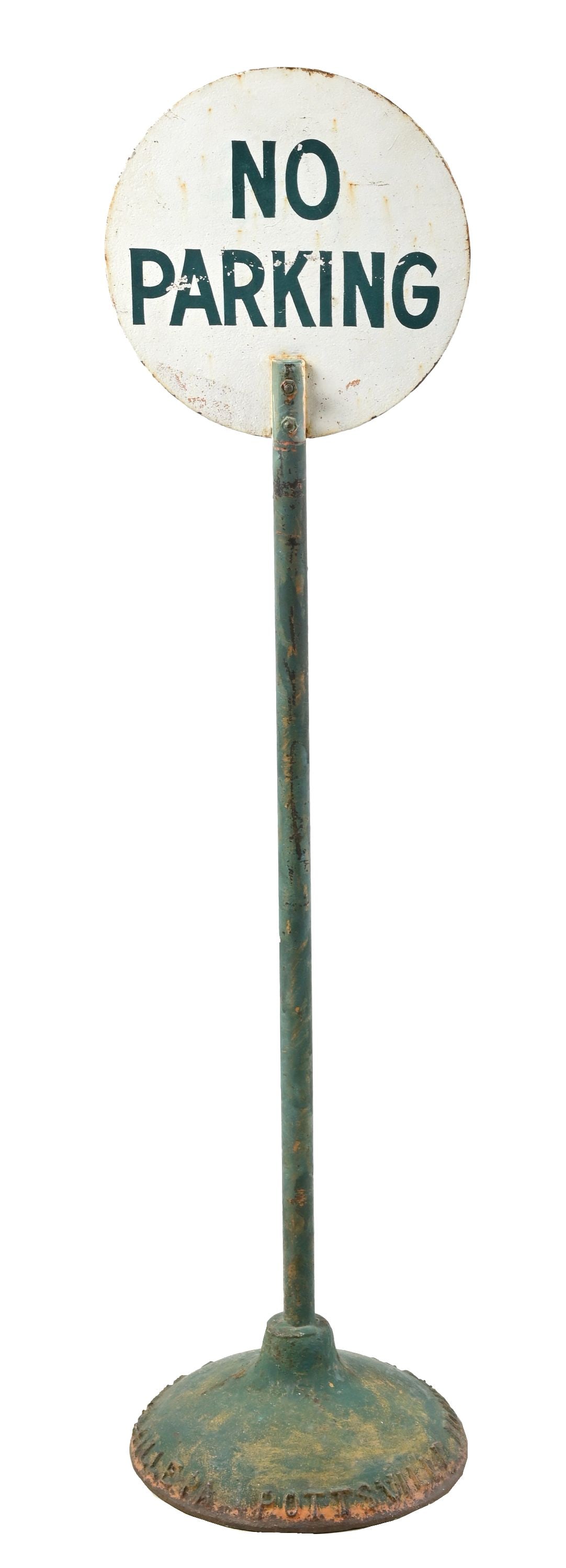 NO PARKING HAND PAINTED CURB SIGN WITH ORIGINAL CAST IRON BASE. (1 of 5)