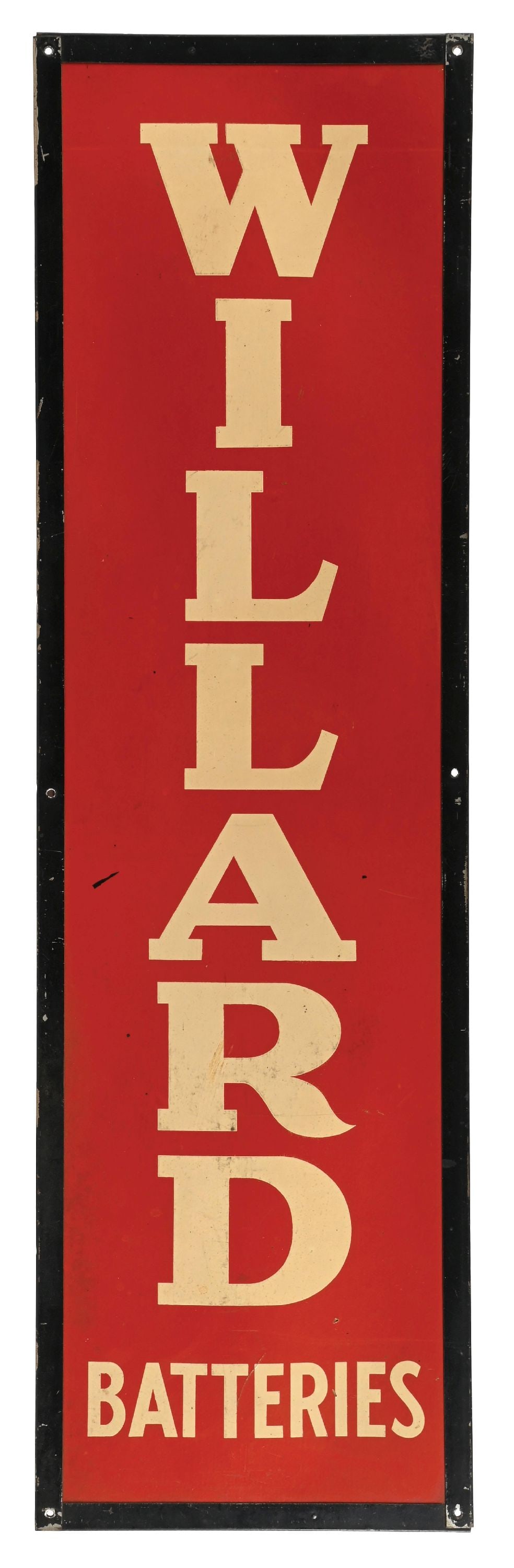 WILLARD BATTERIES CARD STOCK SIGN W/ BANDED METAL EDGE (1 of 2)