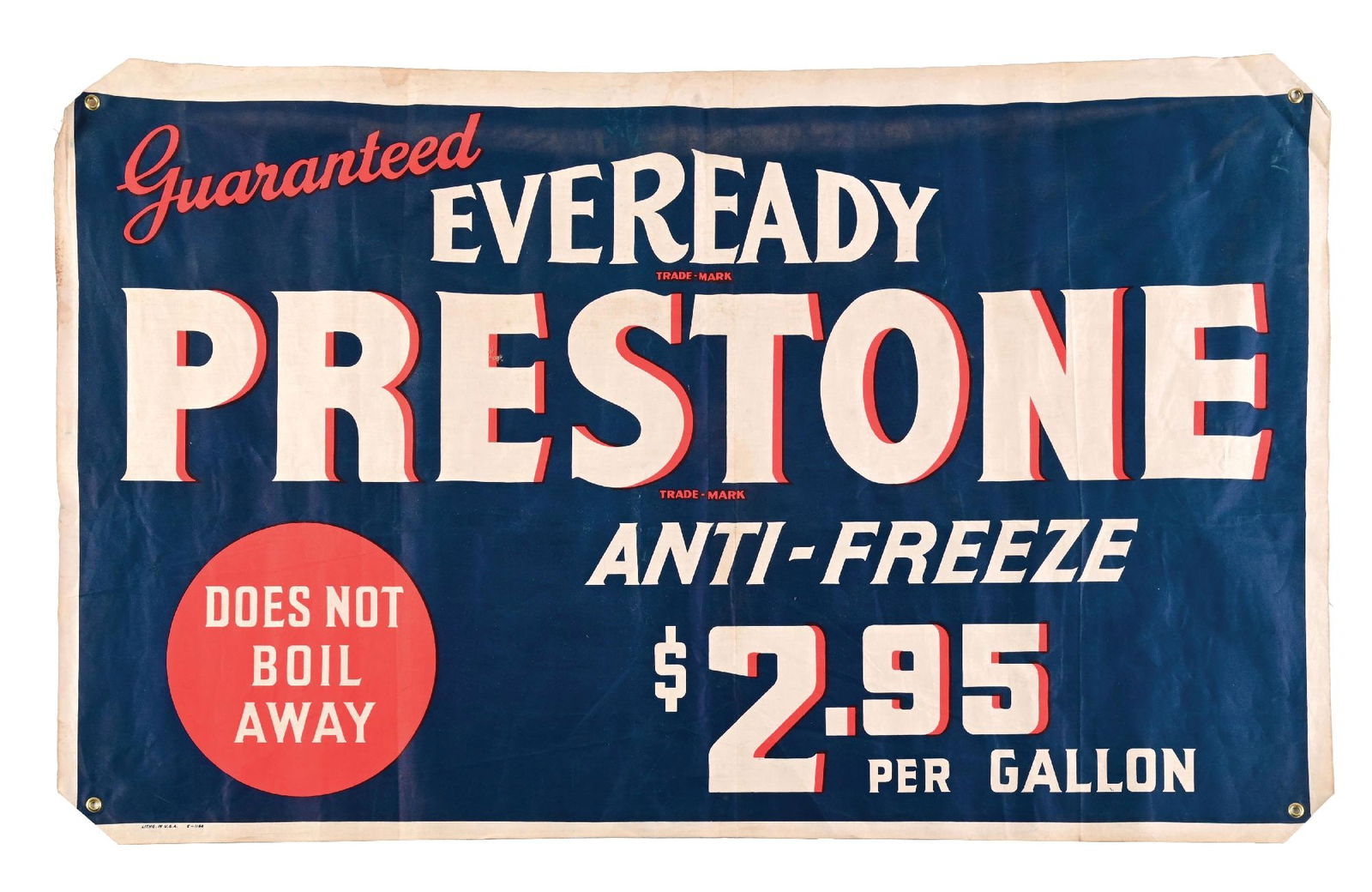 GUARANTEED EVEREADY PRESTONE ANTI-FREEZE ADVERTISING BANNER (1 of 3)