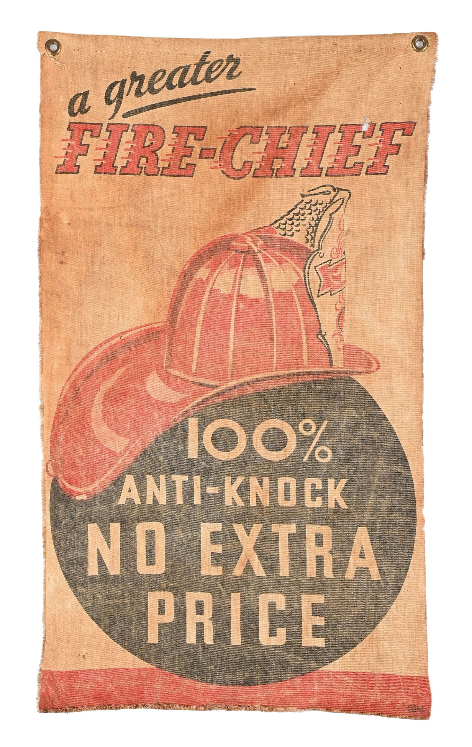 TEXACO FIRE-CHIEF ANTI-KNOCK GASOLINE NO EXTRA PRICE CLOTH BANNER (1 of 3)