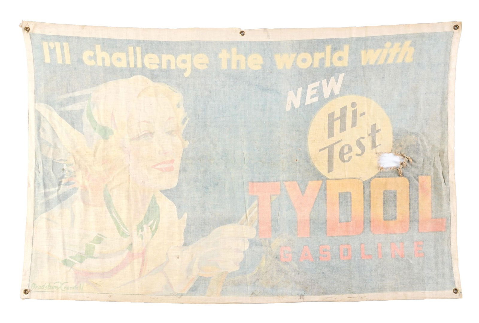 HI-TEST TYDOL GASOLINE ADVERTISING CLOTH BANNER (1 of 4)