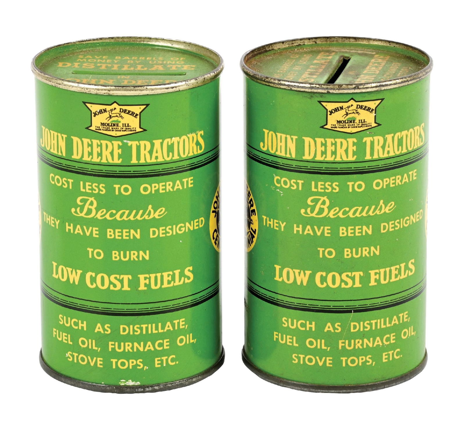 COLLECTION OF 2: JOHN DEERE TRACTORS CENTENNIAL COIN BANK CANS (1 of 6)