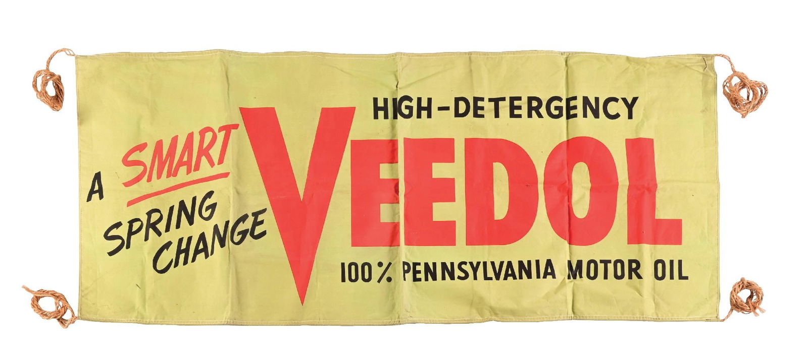 HIGH DETERGENCY VEEDOL MOTOR OIL CLOTH SERVICE STATION BANNER (1 of 3)