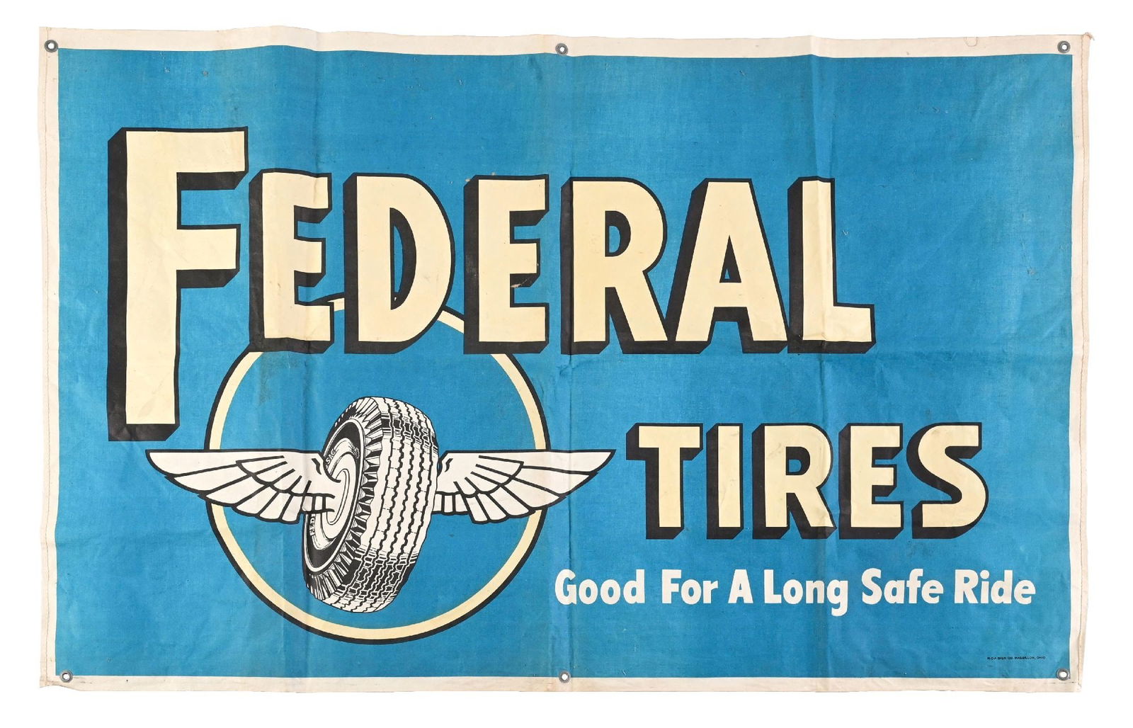 FEDERAL TIRES GOOD FOR A LONG SAFE RIDE SERVICE STATION CLOTH BANNER W/ FLYING A WING GRAPHIC (1 of 3)