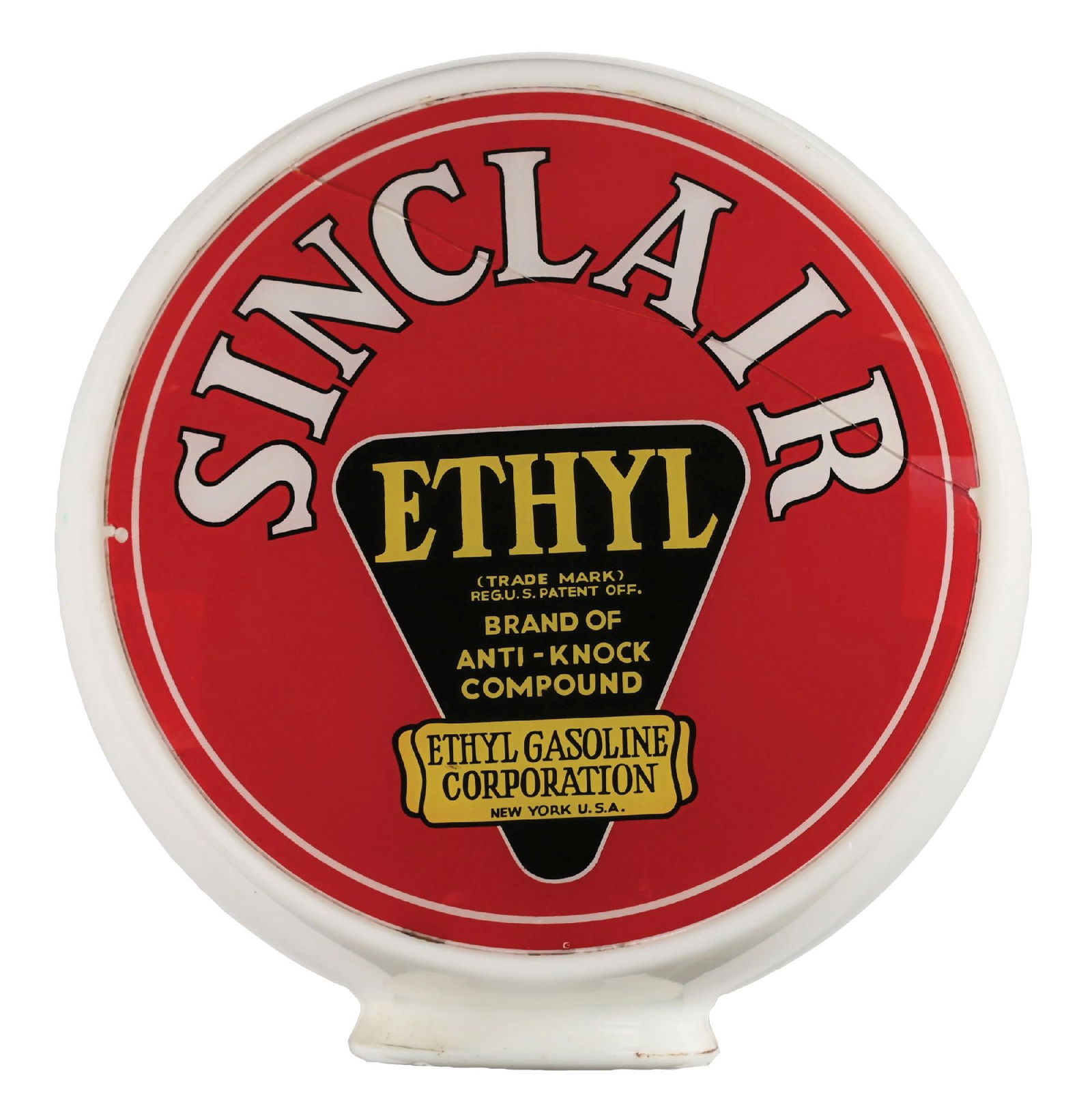 SINCLAIR ETHYL GASOLINE SINGLE 13.5" GLOBE LENS ON WIDE MILK GLASS BODY (1 of 3)