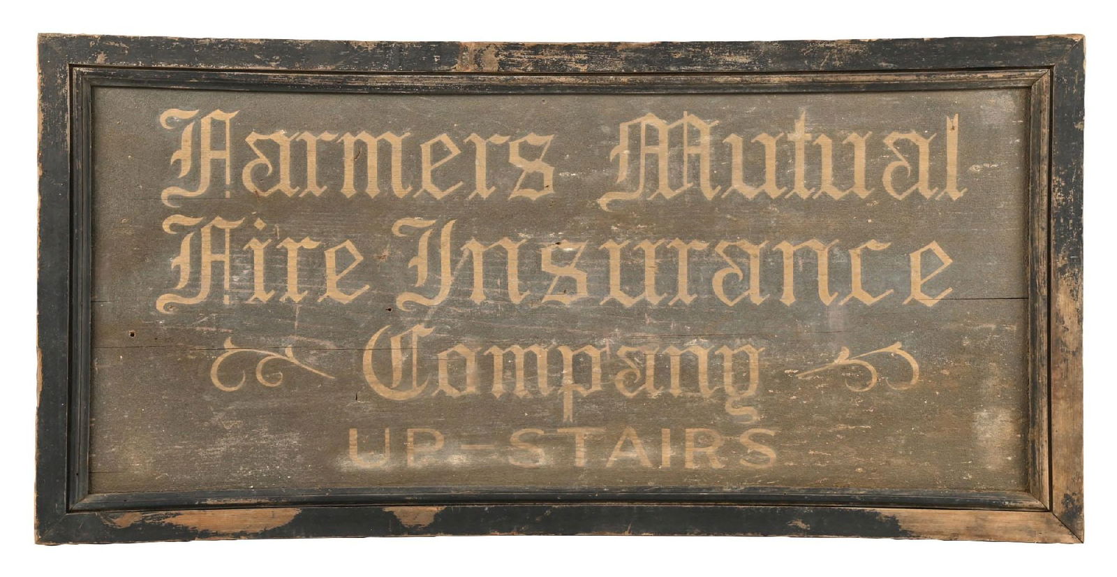 SMALTZ PAINTED WOOD SIGN ADVERTISING FARMER'S MUTUAL FIRE INSURANCE CO. (1 of 2)