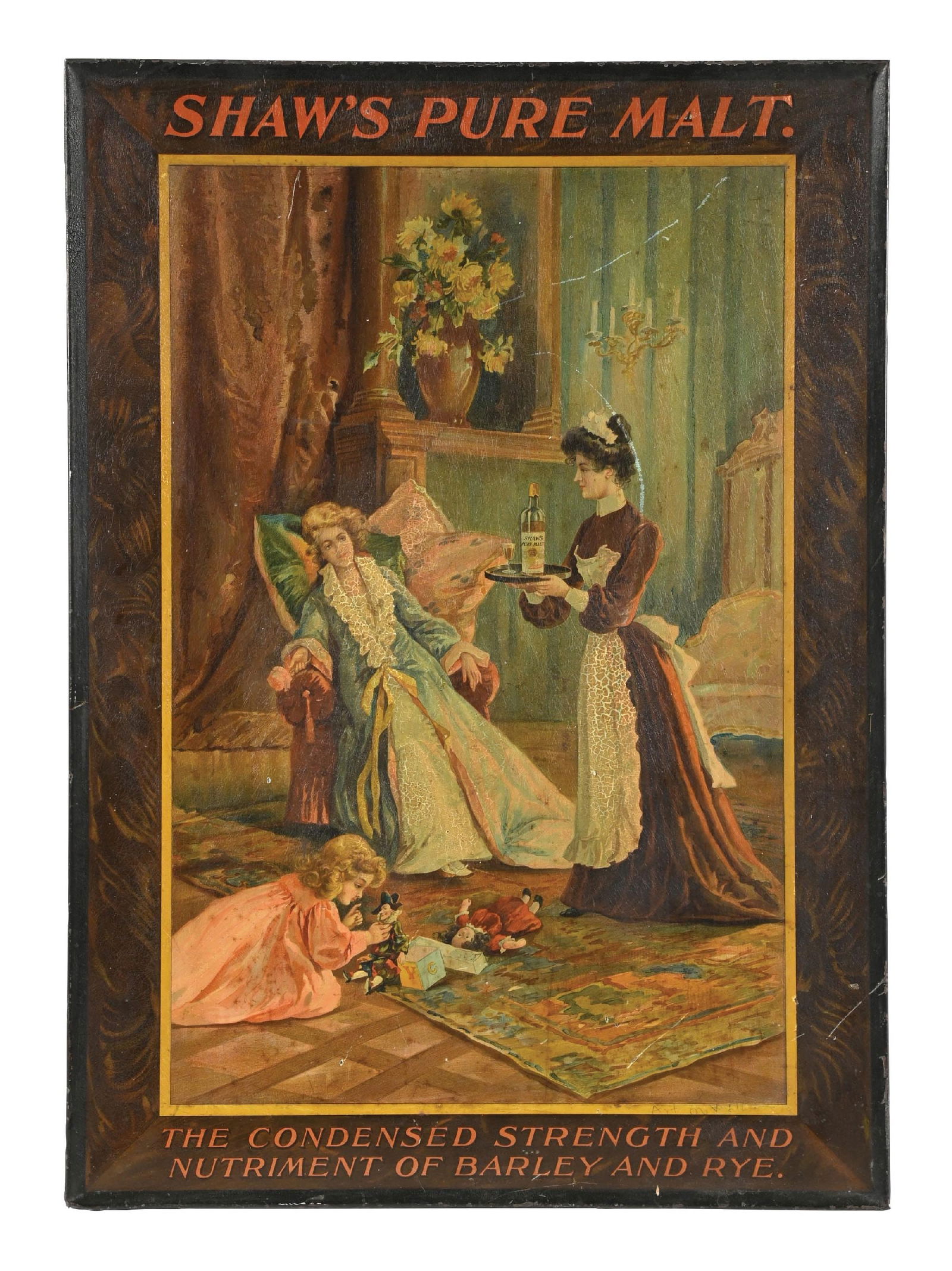 SHAW'S PURE MALT SELF FRAMED TIN LITHOGRAPH (1 of 2)