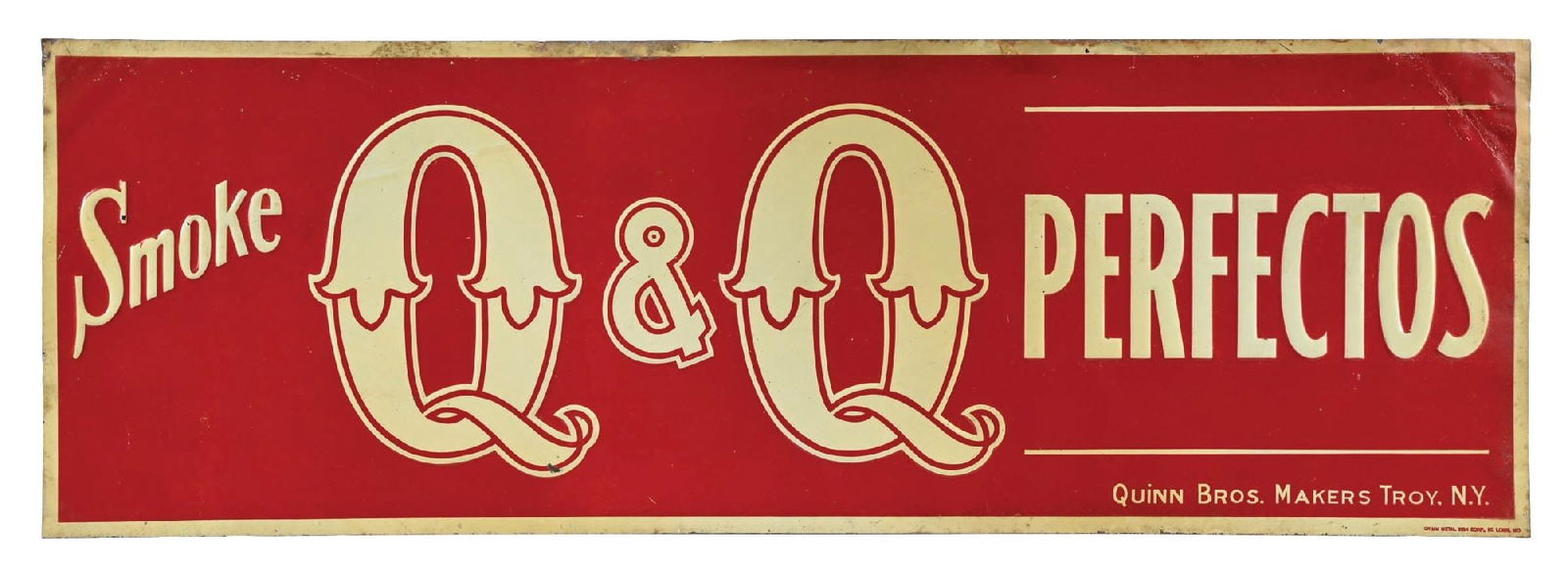 QUINN BROS. SMOKE Q&Q PERFECTOS EMBOSSED TIN SIGN (1 of 3)