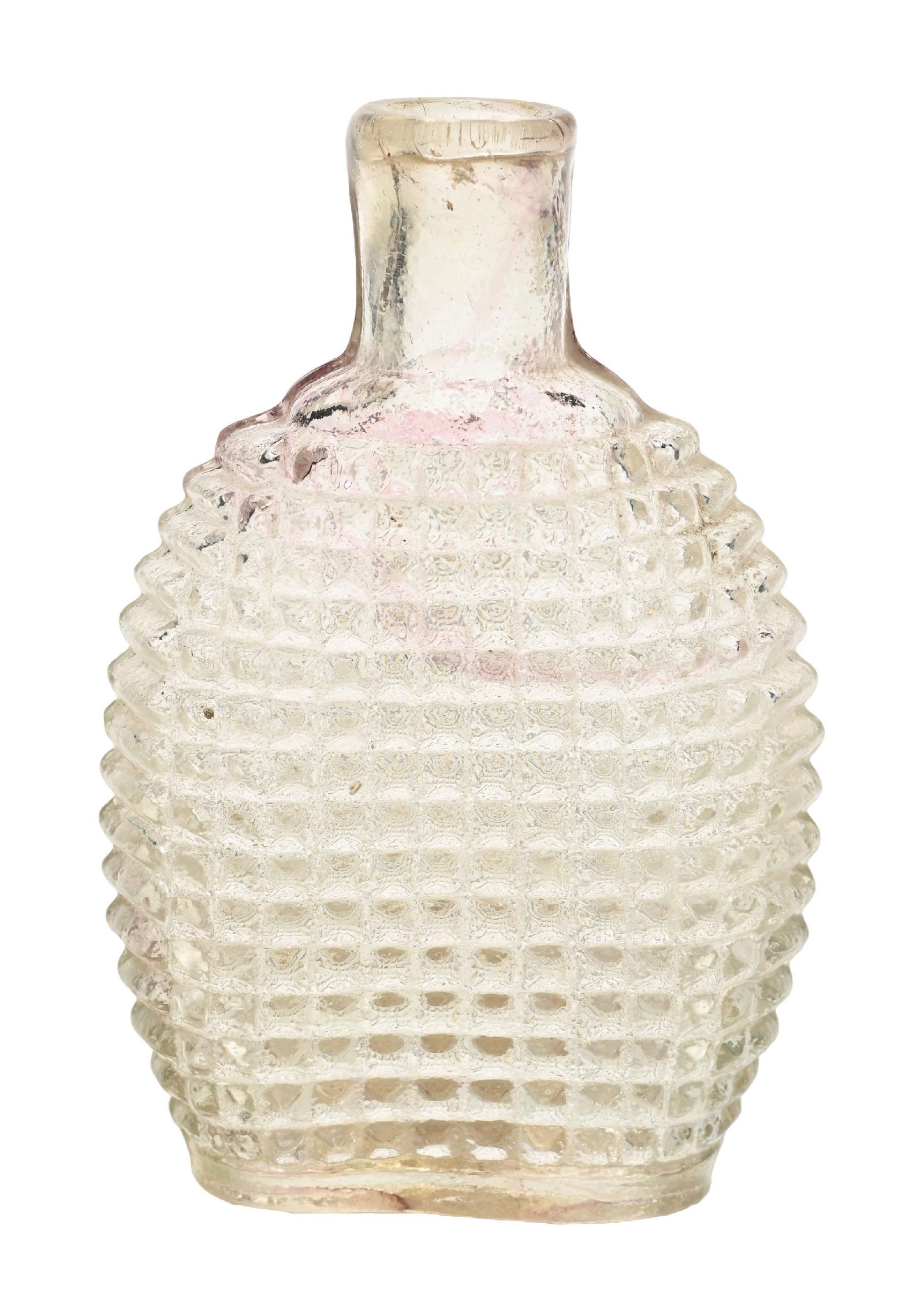 CLEAR POISON FLASK: Condition: (Excellent) Dimensions: 3" x 1 - 1/2" x 5 - 1/2".