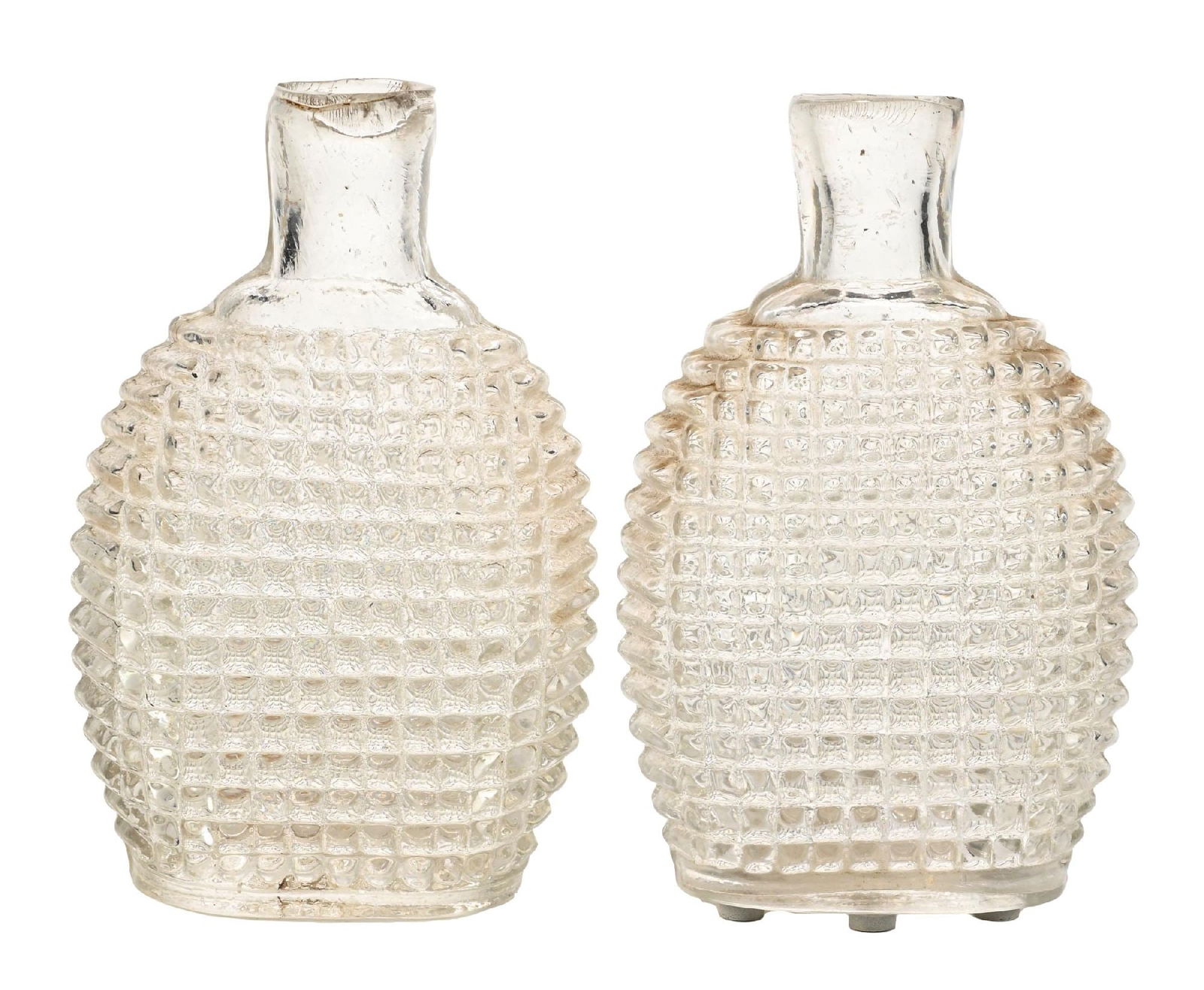 COLLECTION OF 2: CLEAR POISON FLASKS: Condition: (Excellent) Dimensions: Each: 2 - 1/2" x 1 - 1/2" x 5 - 1/2".