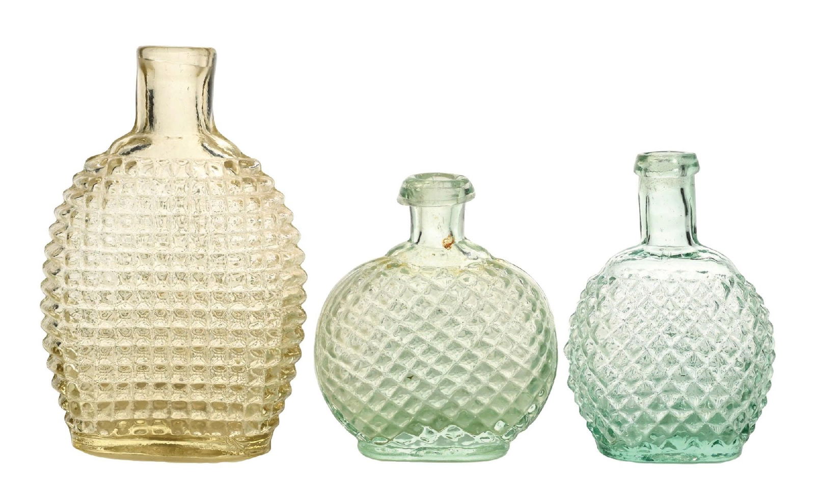 COLLECTION OF 3: POISON FLASKS: Condition: (Excellent) Dimensions: Largest: 2 - 1/2" x 1 - 1/2" x 5 - 1/2".