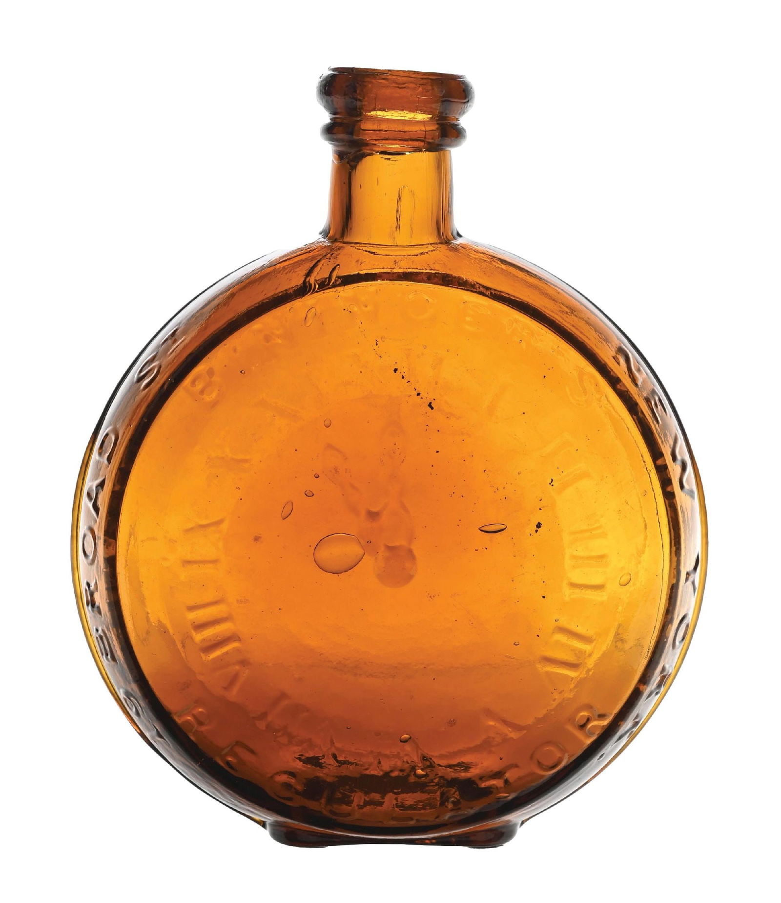 BININGERS OPEN PONTIL REGULATOR CLOCK AMBER FLASK (1 of 5)