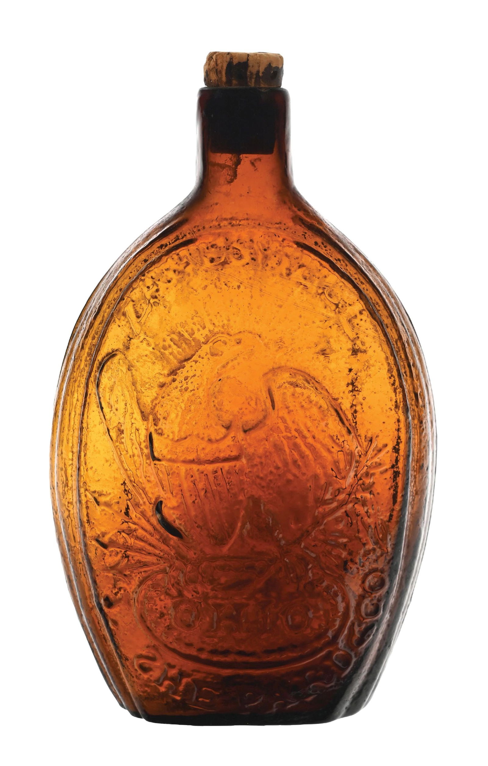 MASONIC RED AMBER PINT FLASK: Beautiful masonic red amber pint flask. Zanesville Ohio. J. Shepard and Co. S is reversed. Condition: (Excellent). Dimensions: 3" x 1 - 1/2" x 7".