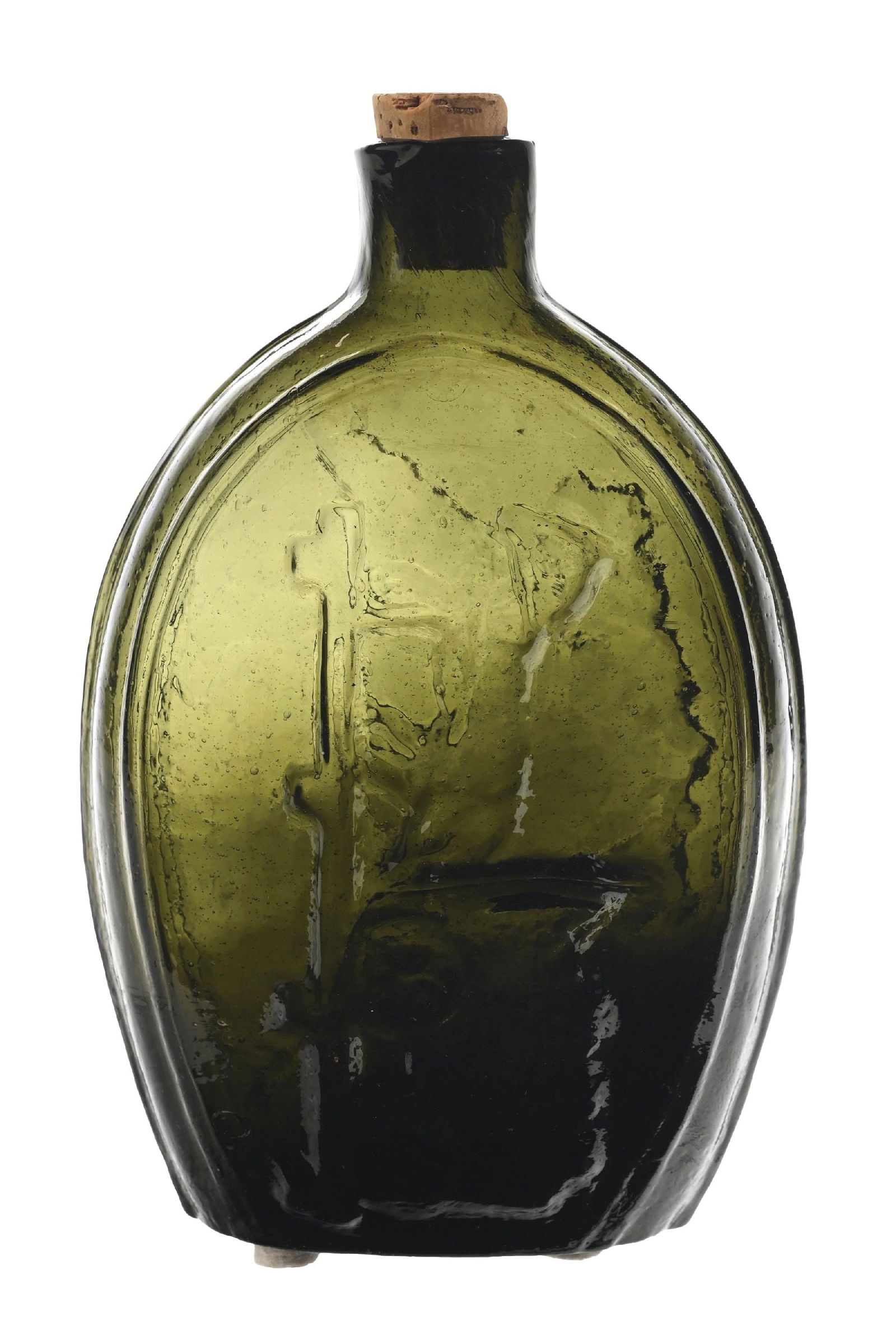 OLIVE GREEN HORSE PULLING CART PINT FLASK (1 of 5)