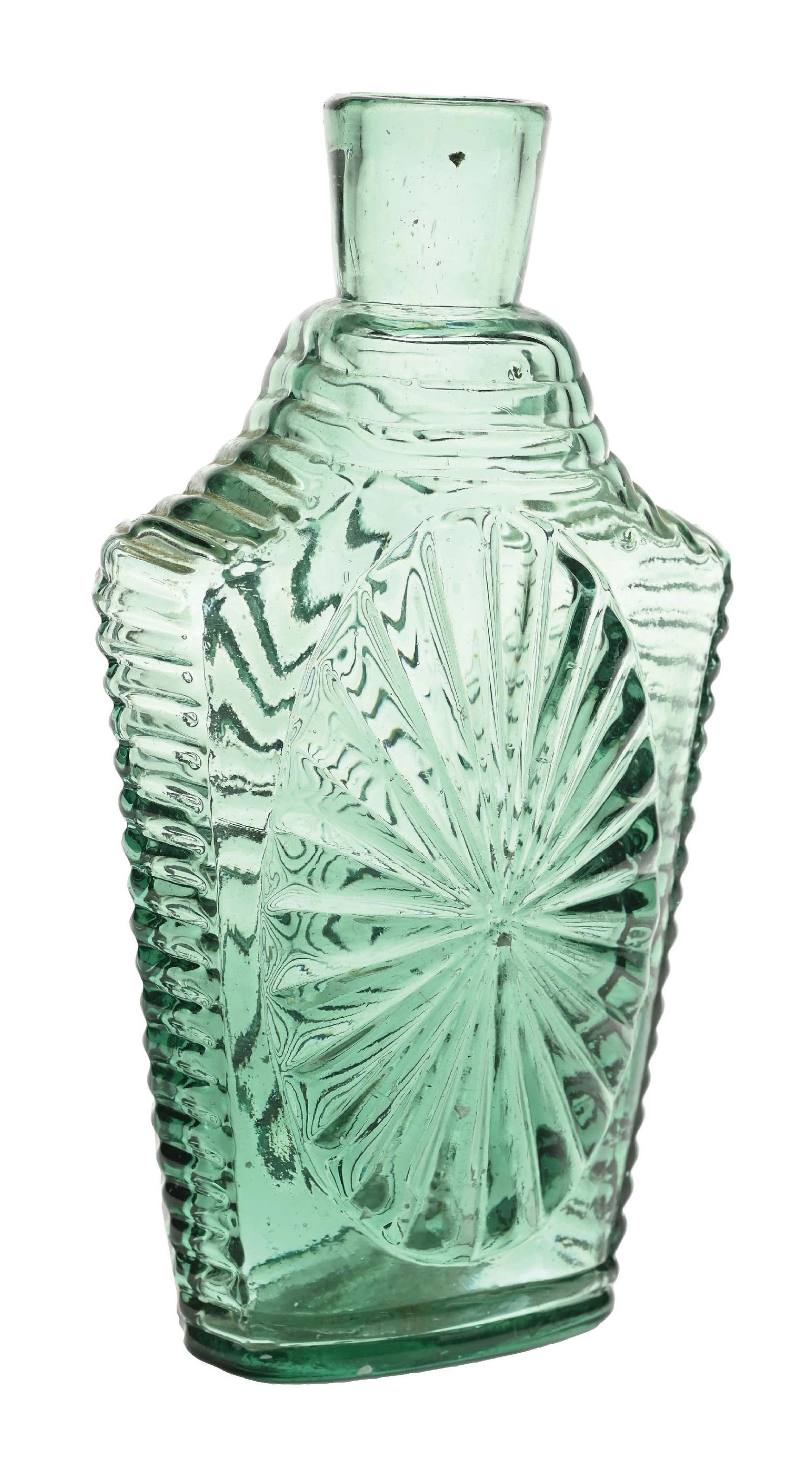 SUNBURST LARGE PINT ELLIPTICAL FLASK: Condition: (Excellent) Dimensions: 3" x 2" x 8 - 1/4".