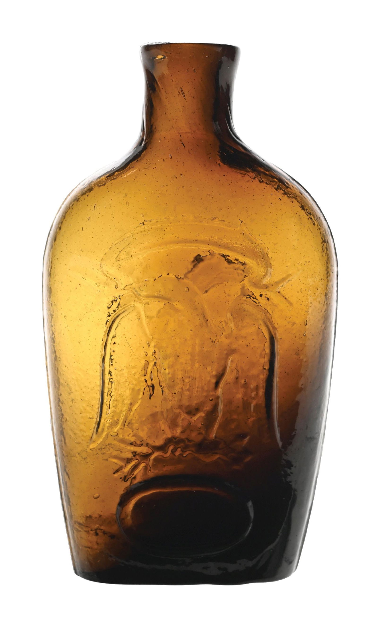 HALF-PINT EAGLE AMBER GLASS FLASK (1 of 5)