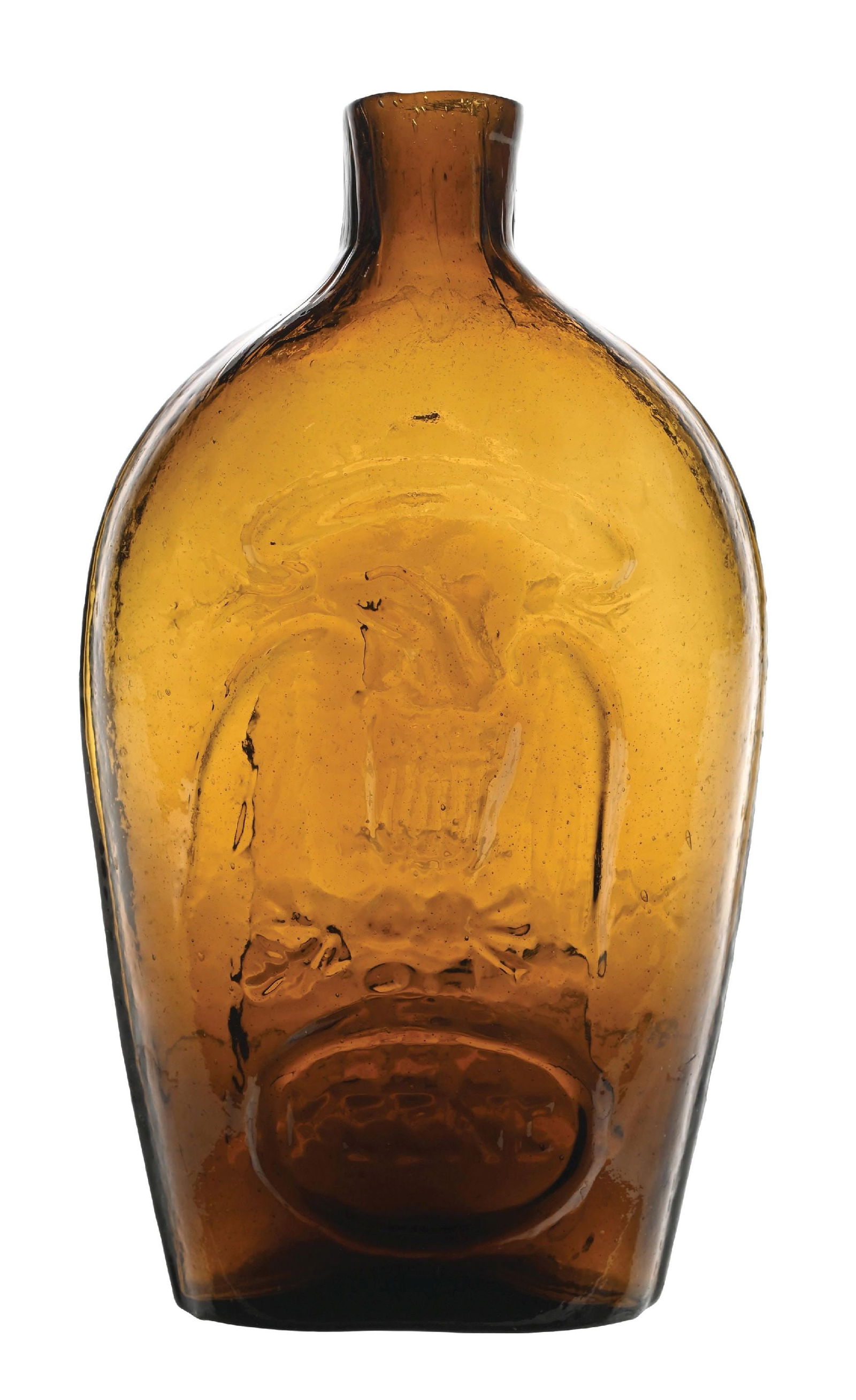 KEENE MASONIC LIGHT AMBER EAGLE PINT FLASK (1 of 5)