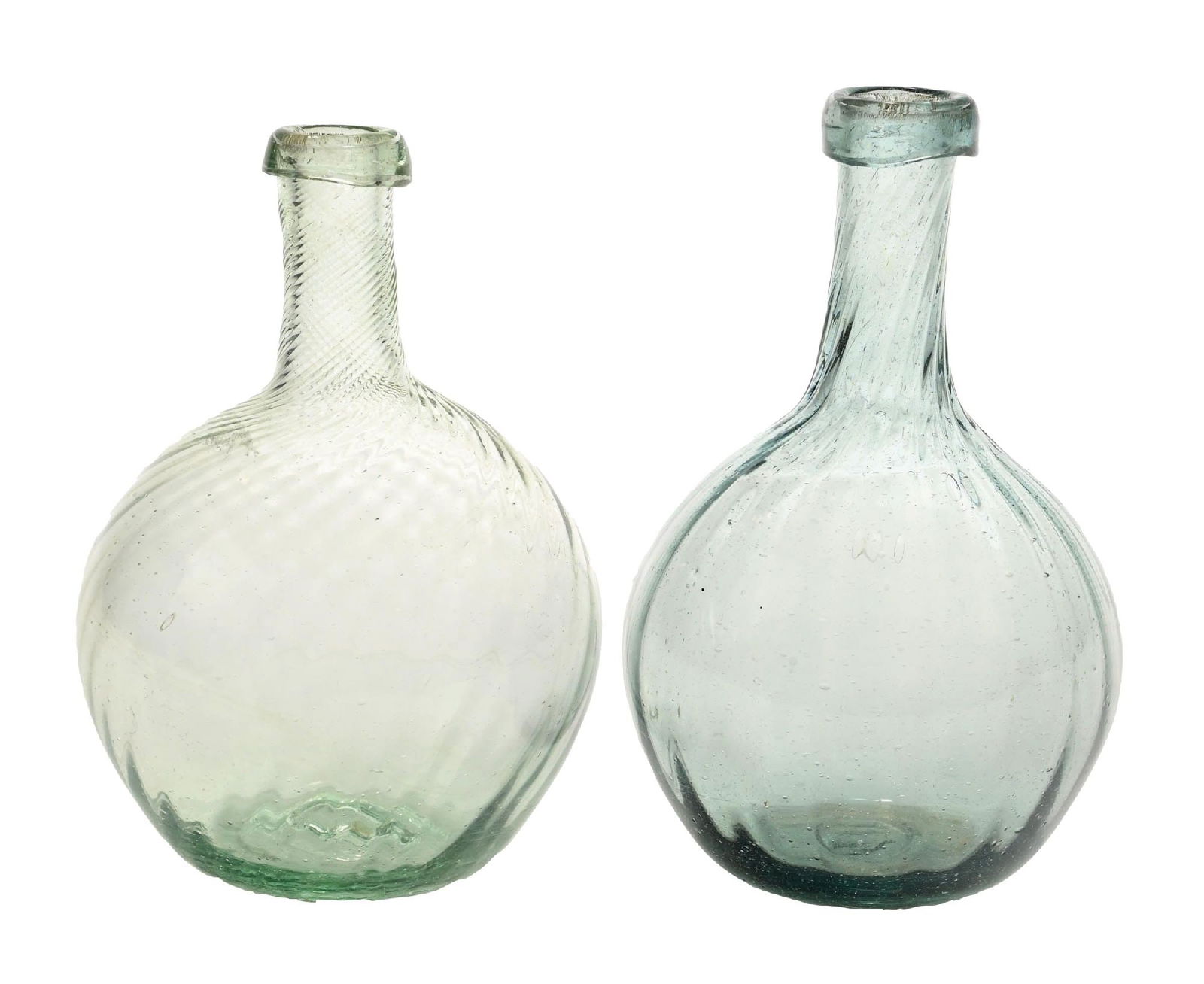 COLLECTION OF 2: BLOWN MIDWEST TIGHT SWIRL FLASKS: Condition: (Excellent) Dimensions: Largest: 2" Dia. x 6" T.
