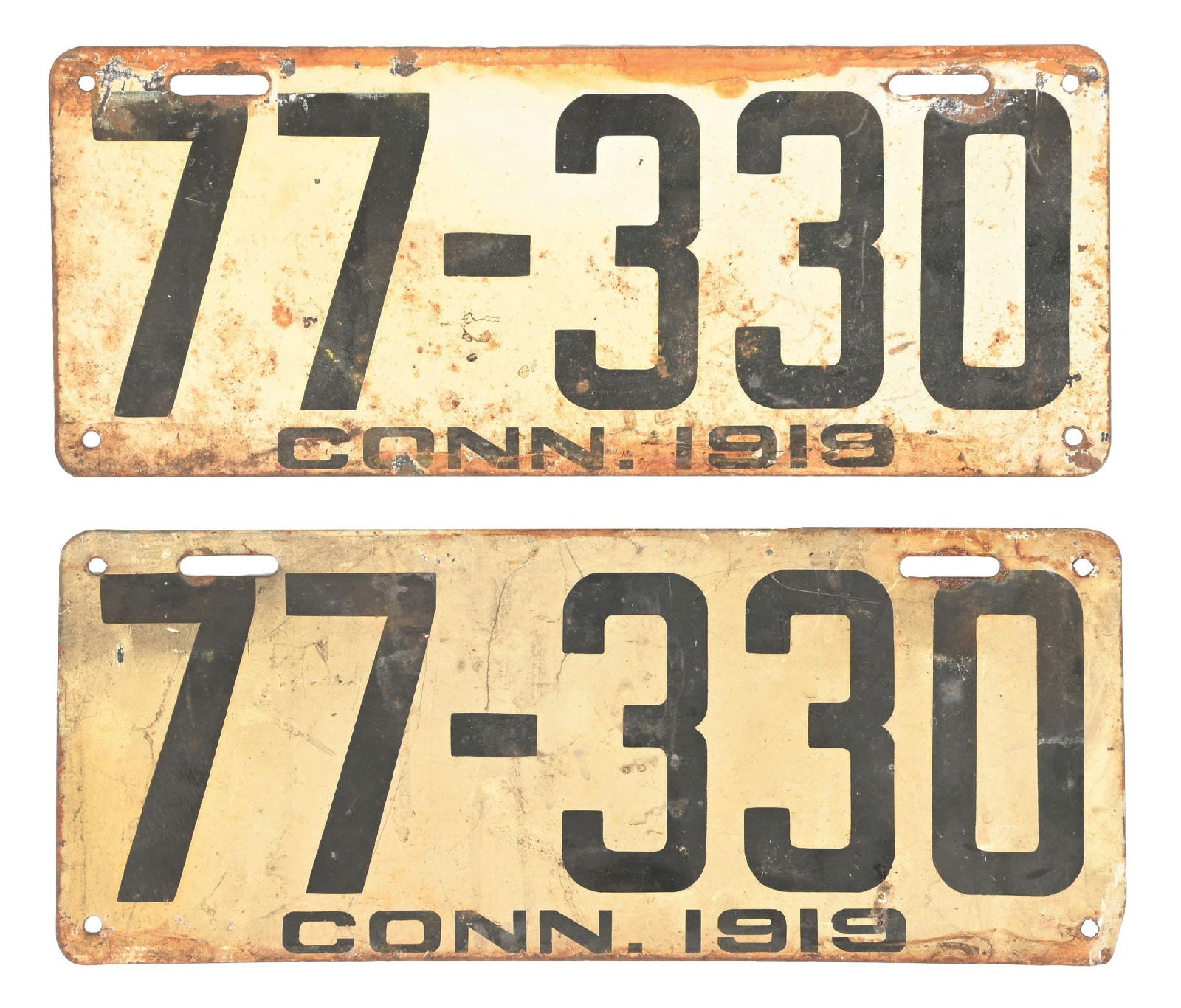 COLLECTION OF 2: 77-330 CONN. 1919 TIN LICENSE PLATES (1 of 2)