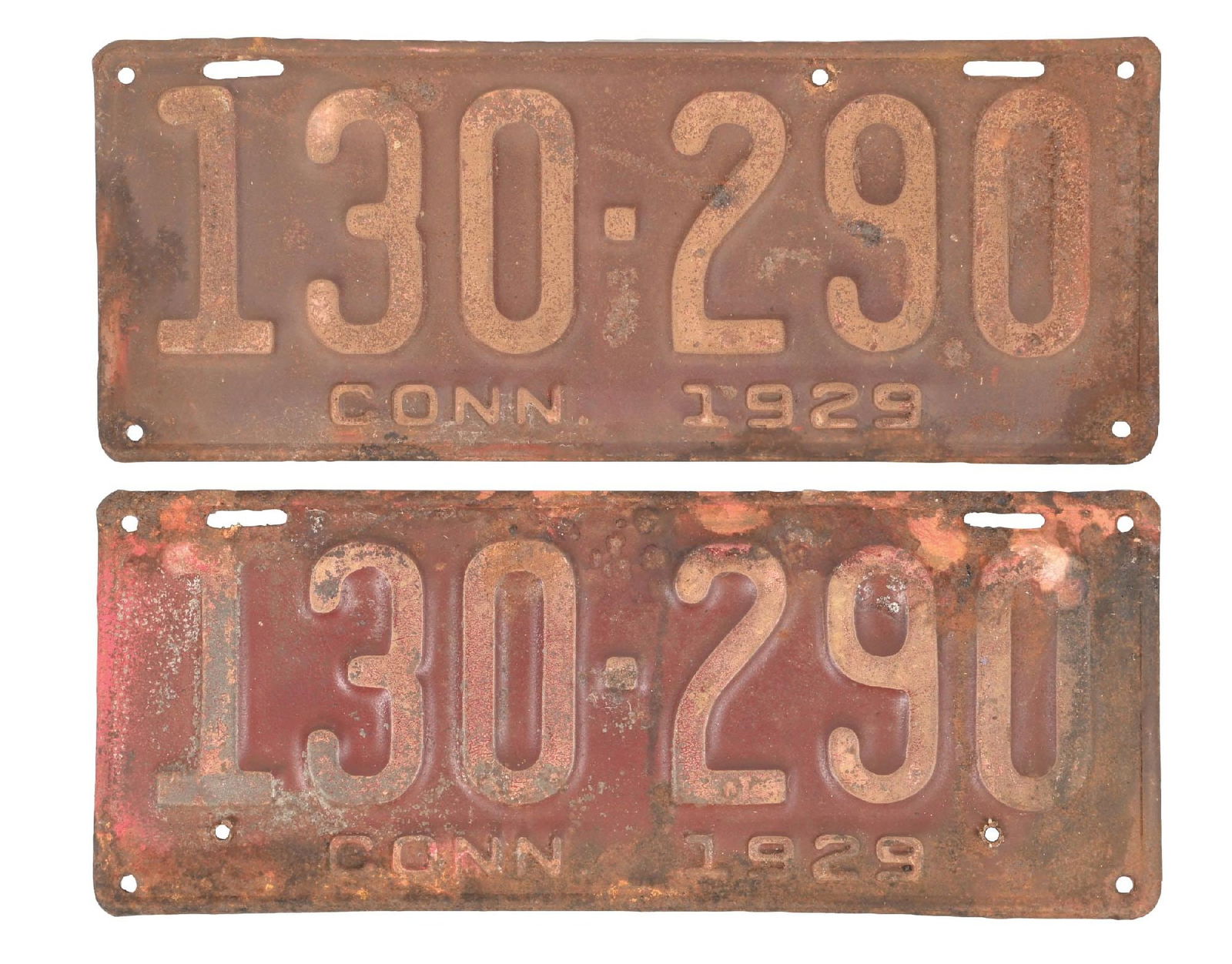 COLLECTION OF 2: CONNECTICUT 1929 EMBOSSED TIN LICENSE PLATES (1 of 2)