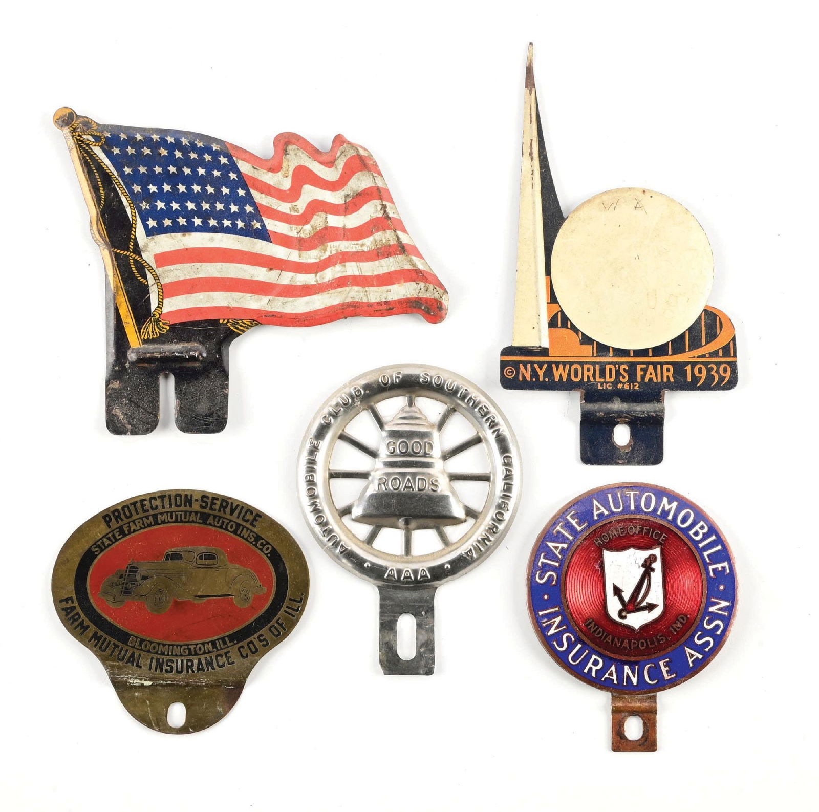 COLLECTION OF 5: VARIOUS AUTOMOBILE LICENSE PLATE TOPPERS (1 of 2)