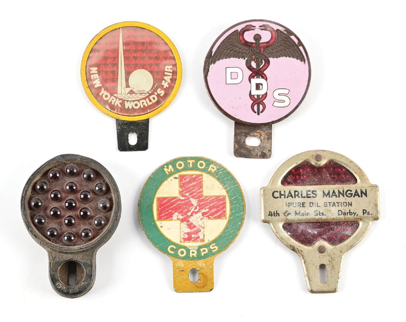 COLLECTION OF 5: VARIOUS AUTOMOBILE LICENSE PLATE ADVERTISING TOPPERS (1 of 2)