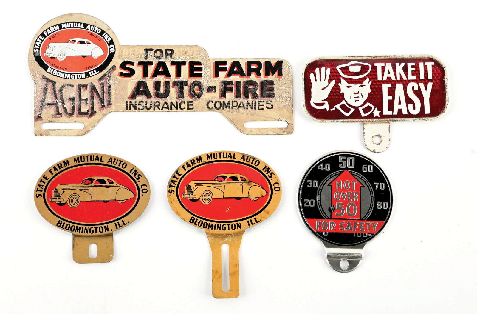 COLLECTION OF 5: VARIOUS AUTOMOBILE LICENSE PLATE TOPPERS (1 of 2)