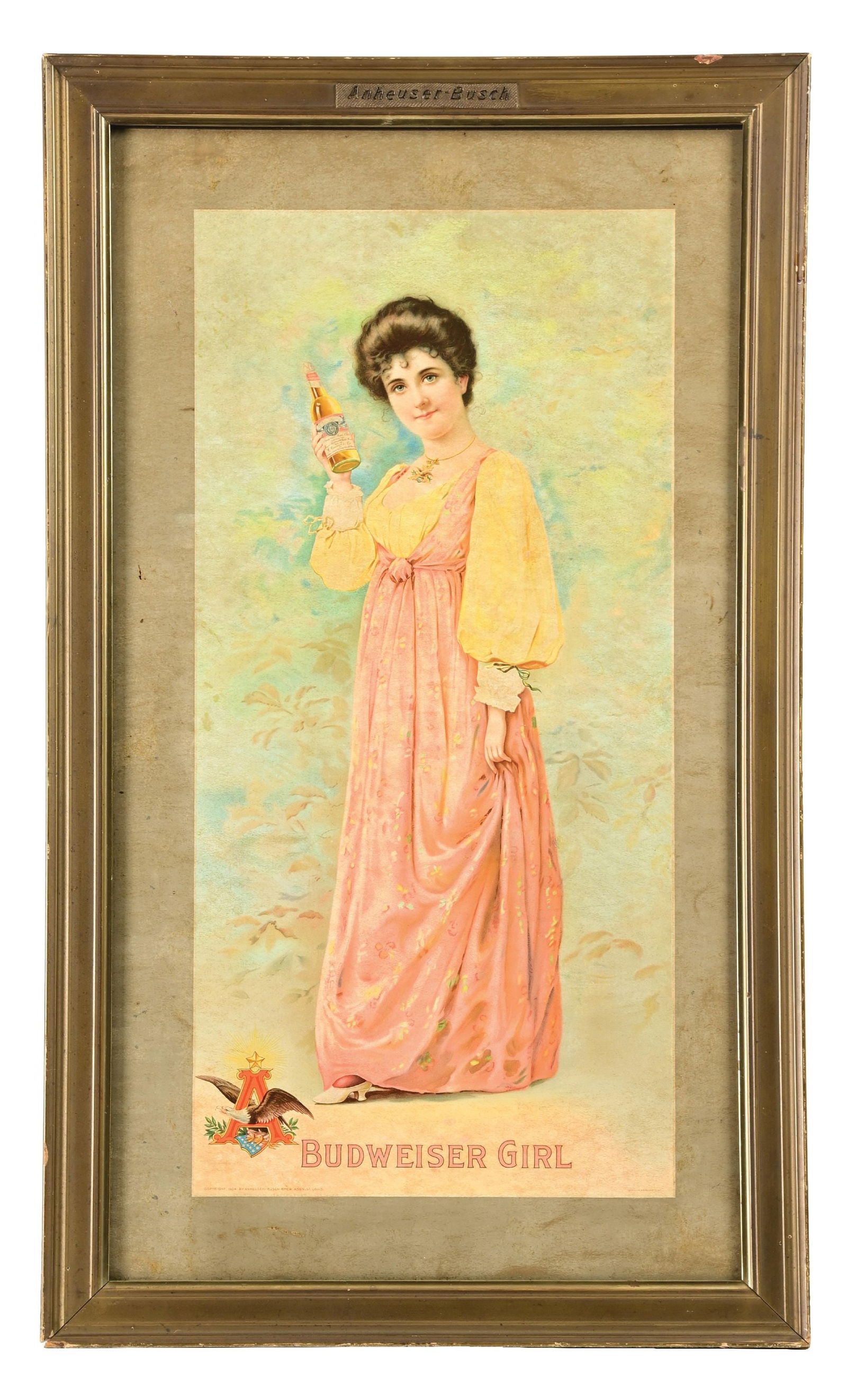 PINK DRESS BUDWEISER GIRL CARDBOARD LITHOGRAPH (1 of 4)