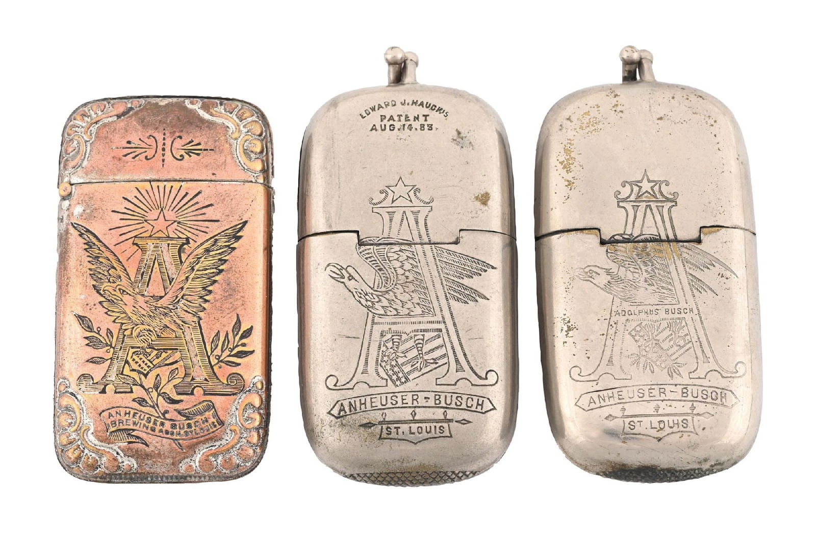 COLLECTION OF 3: ANHEUSER-BUSCH & MALT-NUTRINE MATCH SAFES (1 of 2)