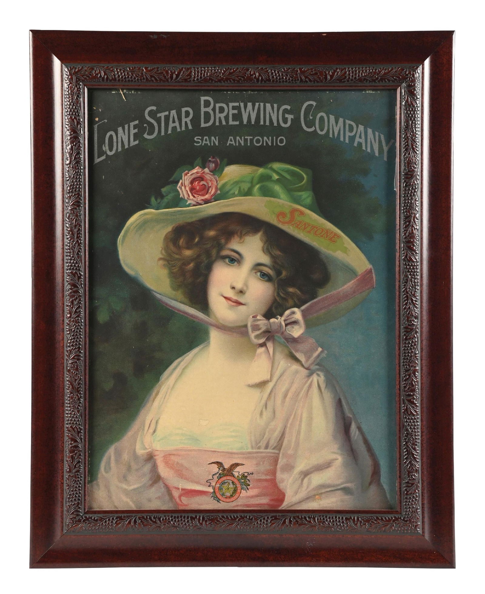 LONE STAR BREWING CO. LITHOGRAPH: Pre-Prohibition, c. early 1900s, Lone Star Brewing Co., San Antonio, Texas. Extremely difficult-to-find lithograph from Lone Star Brewing Co. Beautiful Victorian scene with nice pastel colors. Marked