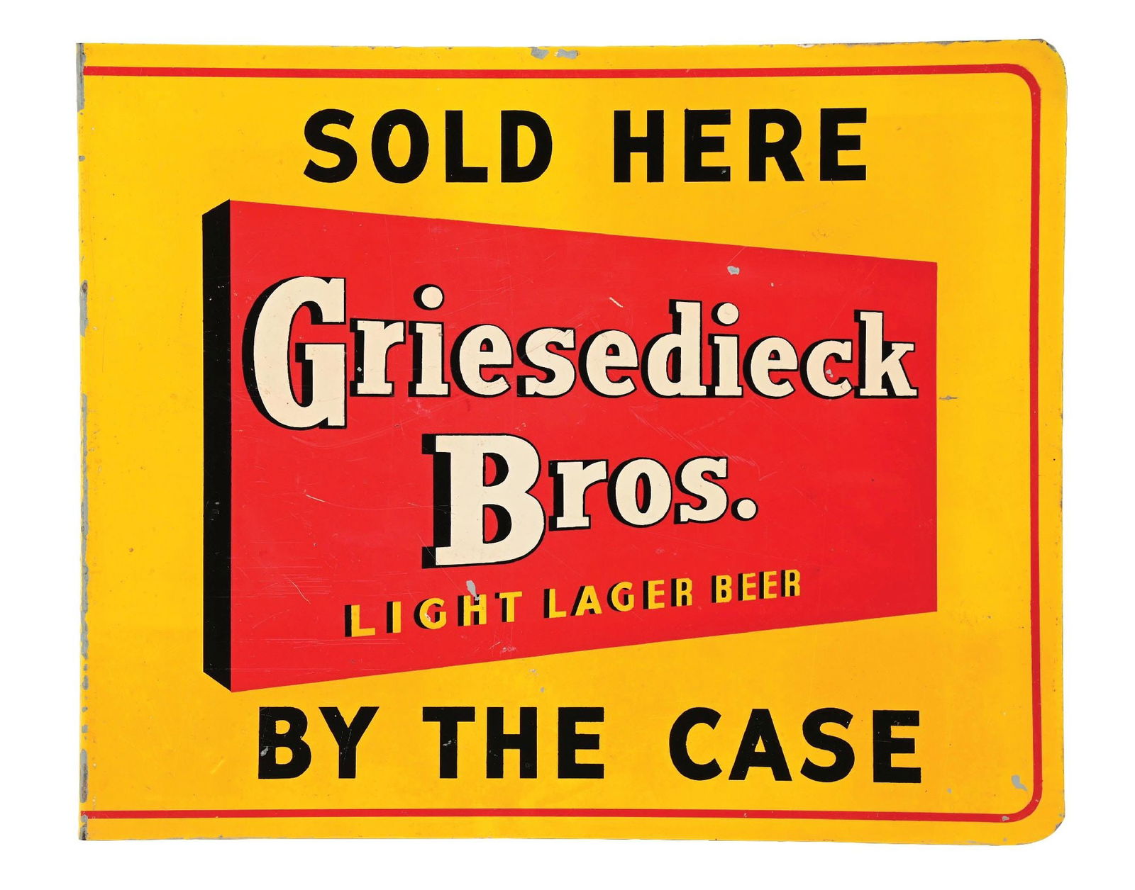 GRIESEDIECK BROS. LIGHT LAGER BEER SOLD HERE BY THE CASE TIN FLANGE SIGN (1 of 3)