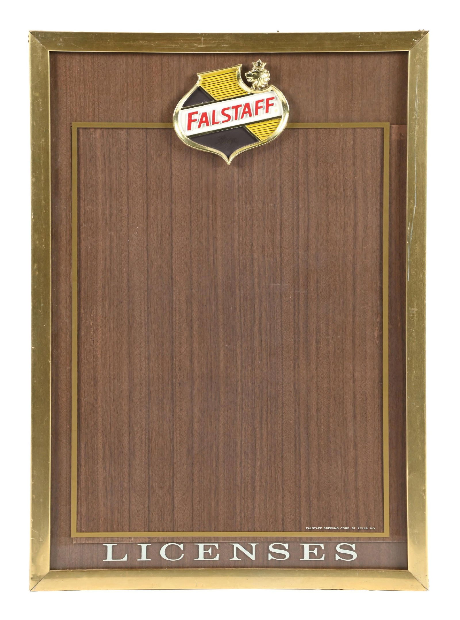 FALSTAFF BEER METAL & GLASS BAR LICENSES DISPLAY SIGN (1 of 3)