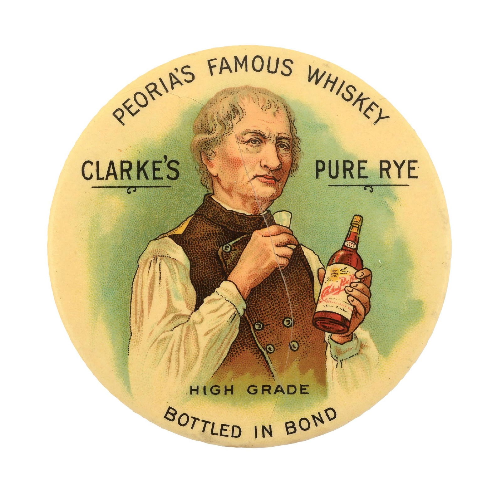 PEORIA FAMOUS WHISKEY CELLULOID POCKET MIRROR (1 of 3)