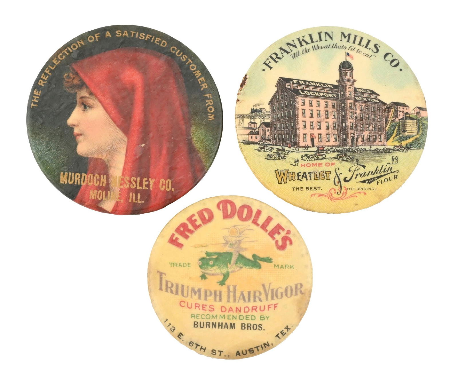 COLLECTION OF 3: ADVERTISING POCKET MIRRORS (1 of 2)