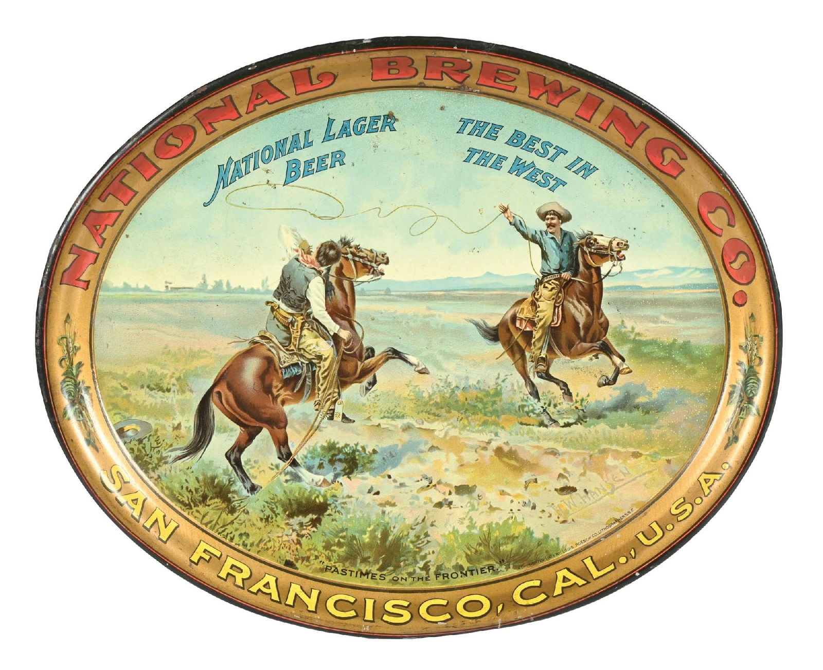NATIONAL BREWING CO. "PASTIMES ON THE FRONTIER" BEER TRAY (1 of 2)
