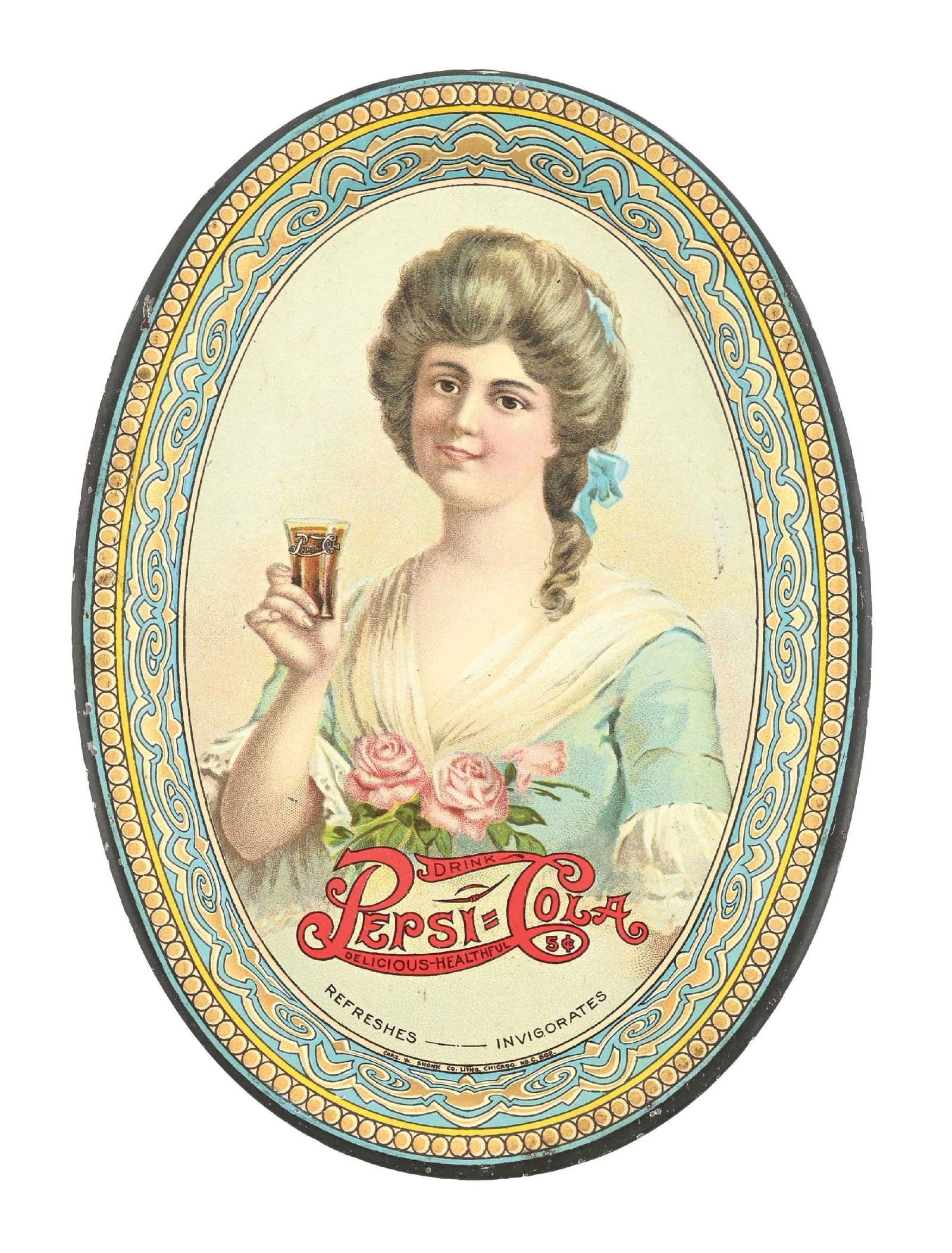 1908 5¢ DRINK PEPSI-COLA TIP TRAY W/ WOMAN GRAPHIC (1 of 3)