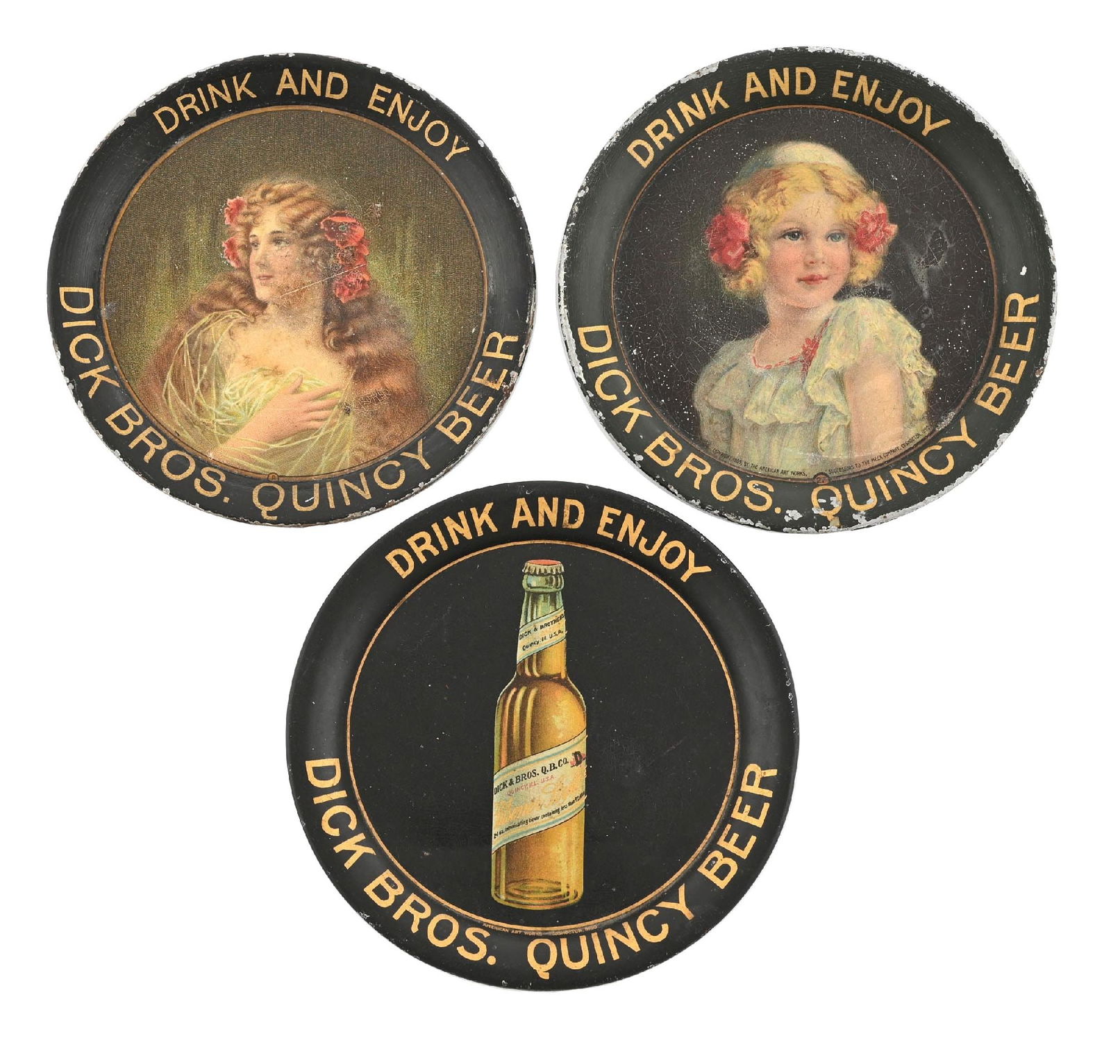 COLLECTION OF 3: DICK BROS. QUINCY BEER TIP TRAYS (1 of 2)