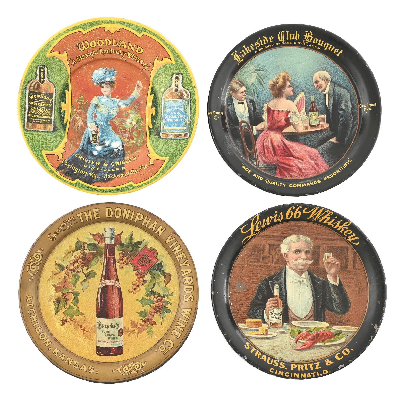 COLLECTION OF 4: WINE & WHISKEY TIP TRAYS (1 of 2)